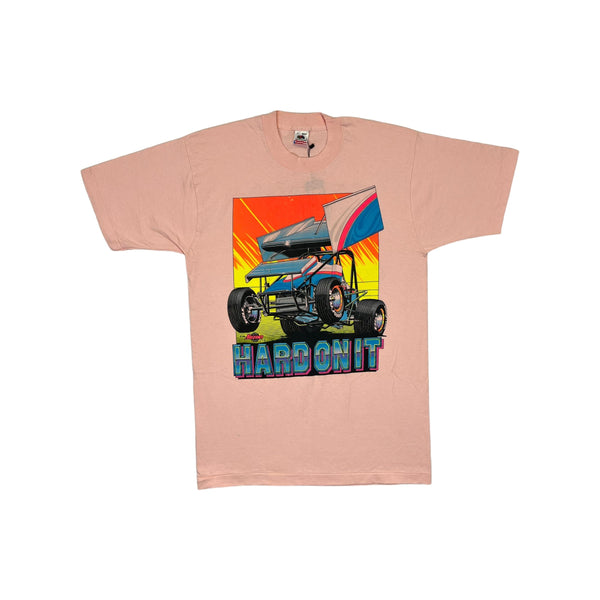 (1990) Hard On It, Sprint Car Racing Double Sided Peach T-Shirt