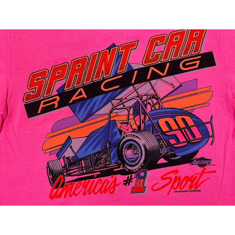 (1990) Shit Happens, Sprint Car Racing Double Sided Dark Pink T-Shirt m