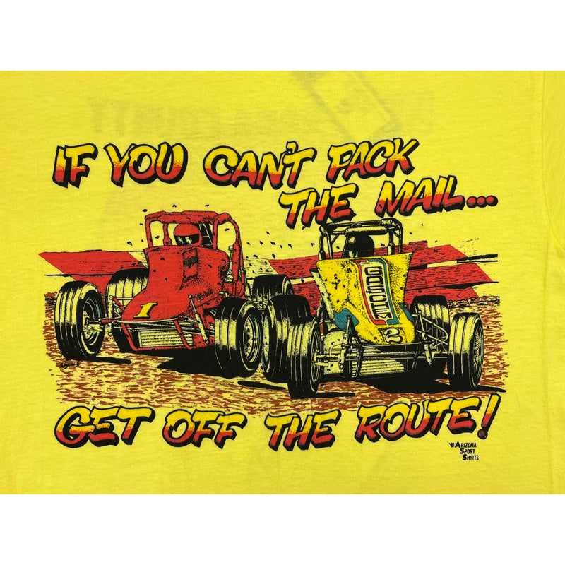 (80s) Sprint Car Dirt Track Mail Racing Pun Yellow T-Shirt m