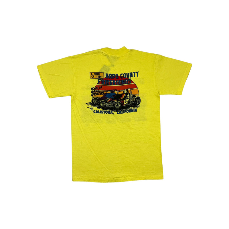 (80s) Sprint Car Dirt Track Mail Racing Pun Yellow T-Shirt s