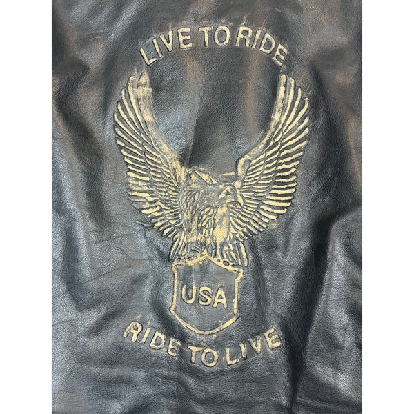 (00s) Unik 'Live to Ride' Motorcycle Biker Leather Jacket