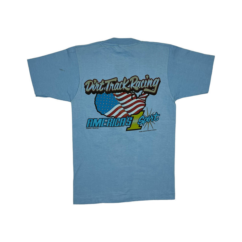 (1990) Shit Happens, Sprint Car Racing Double Sided Baby Blue T-Shirt