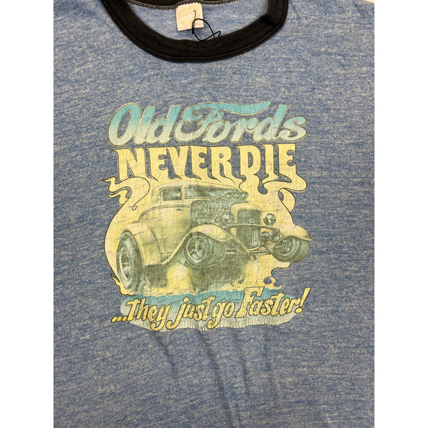 (80s) Old Fords Never Die Hot Rod Racing Ringer T-Shirt