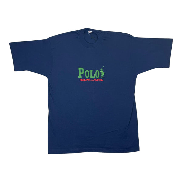 (90s) Polo Ralph Lauren Embroidered Bootleg Navy Blue T-Shirt