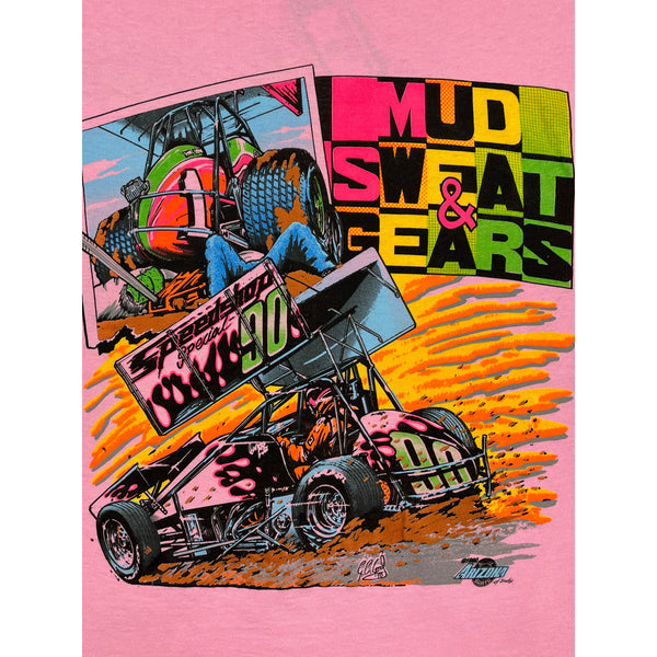 (1990) Mud, Sweat, & Gears Sprint Car Dirt Racing Light Pink T-Shirt m