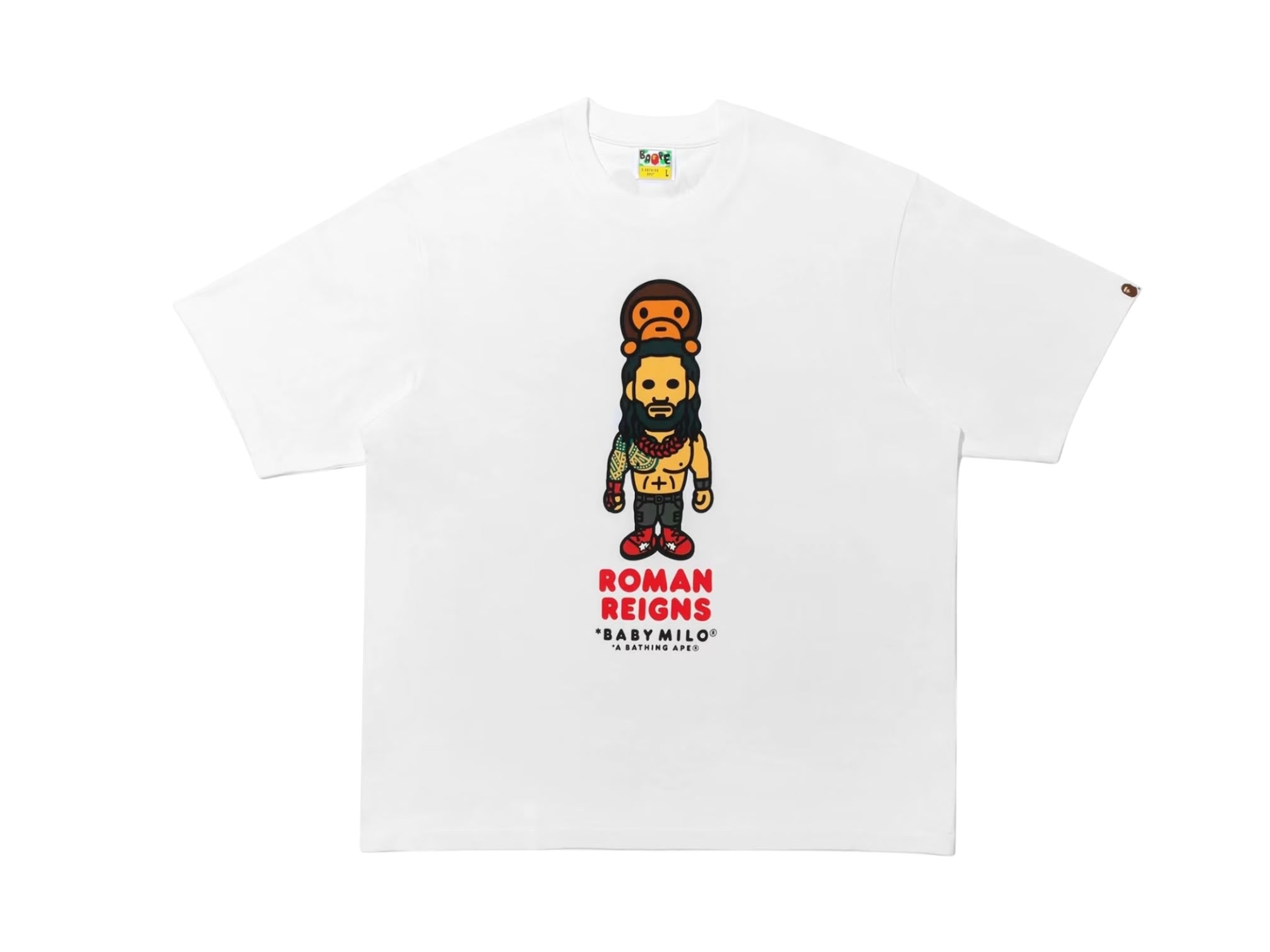 SP15605 BAPE x Fanatics x WWE Roman Reigns Baby Milo Relaxed Fit Shirt White