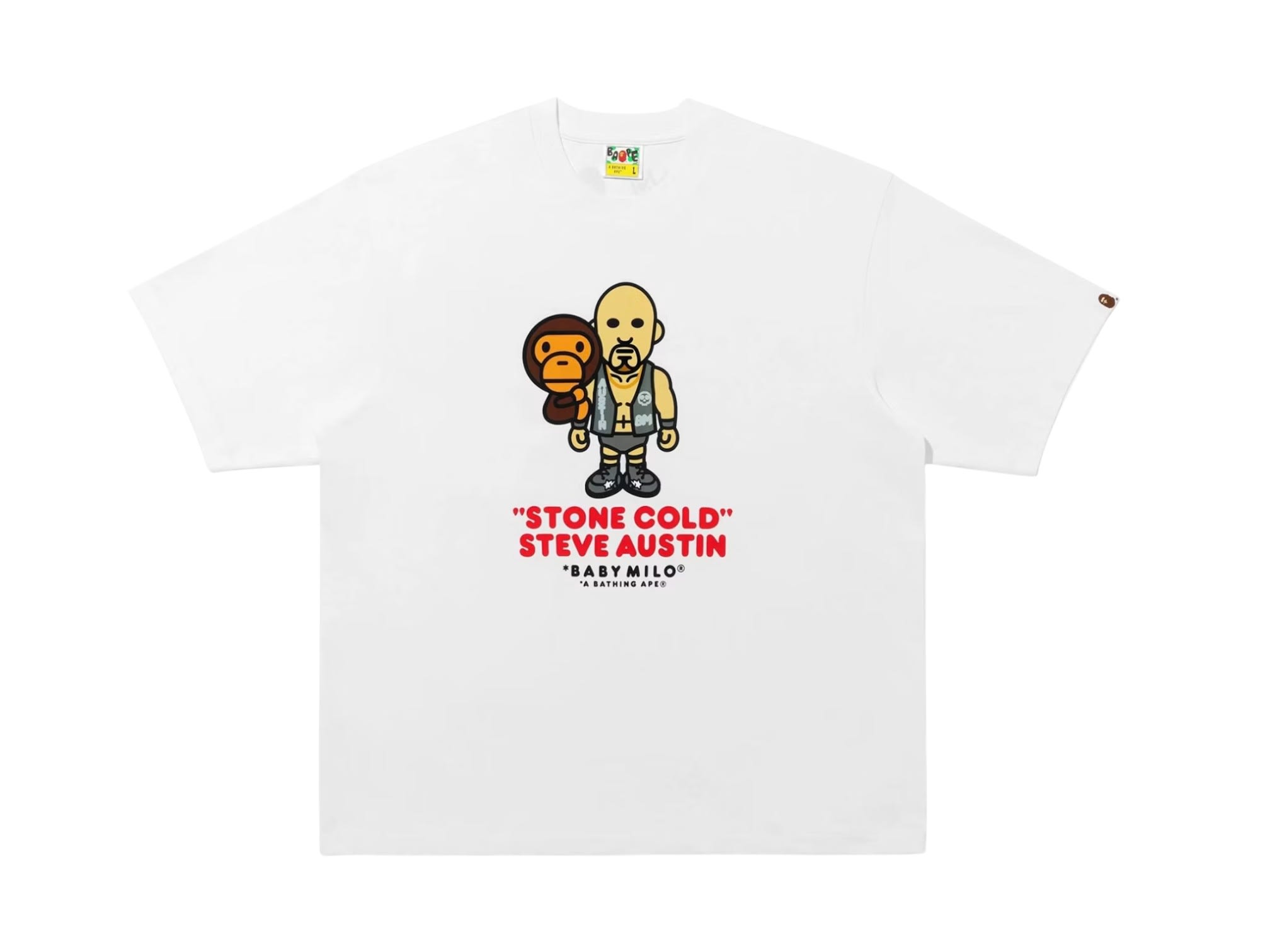 SP15612 BAPE x Fanatics x WWE Stone Cold Steve Austin Baby Milo Relaxed Fit Shirt White