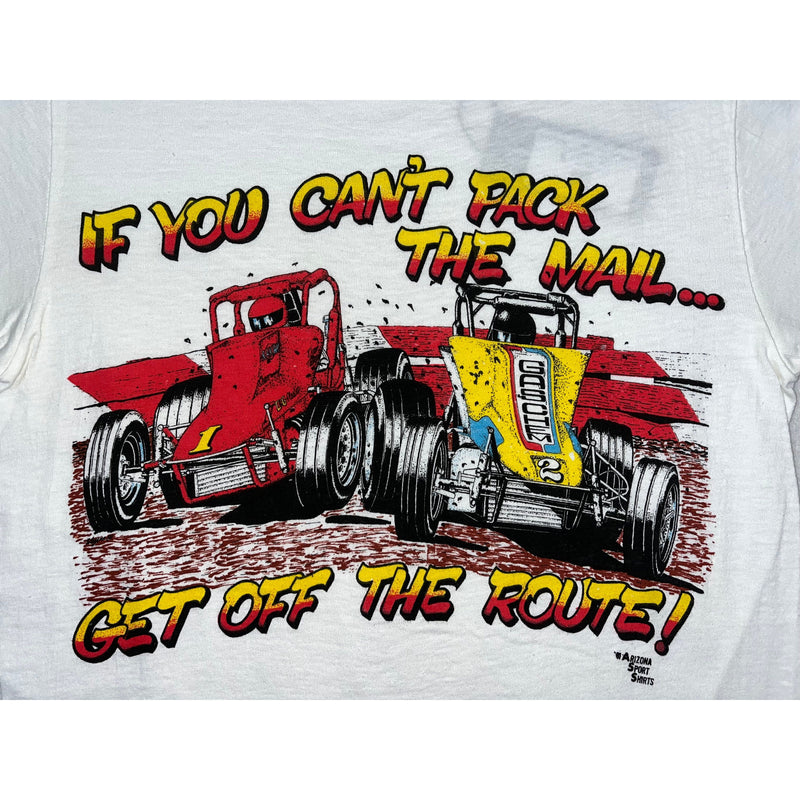 (80s) Sprint Car Dirt Track Mail Racing Pun White T-Shirt s