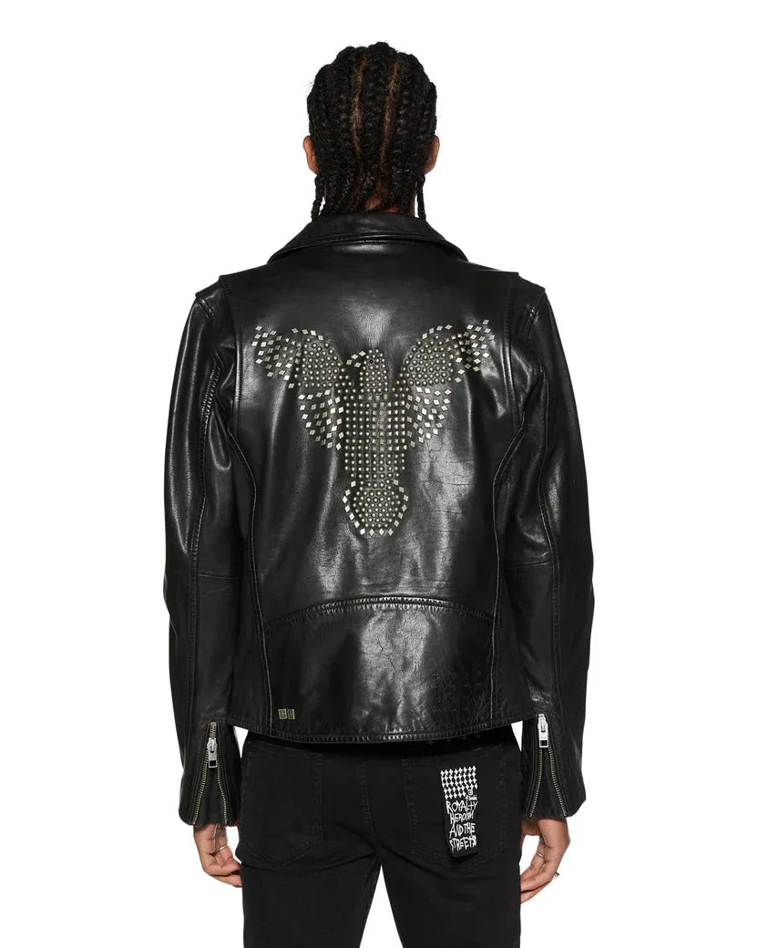 SP9094 Ksubi EAGLE LEATHER JACKET BLACK