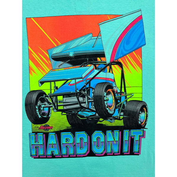 (1990) Hard On It, Sprint Car Racing Double Sided Sea Green T-Shirt