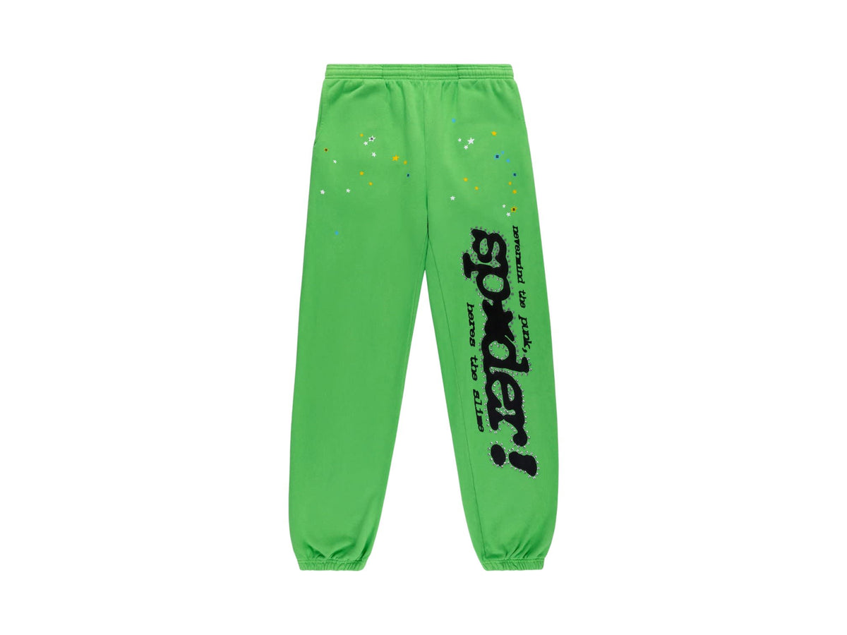 SP21601 Sp5der Punk V2 Rhinestone Sweatpants Bright Green