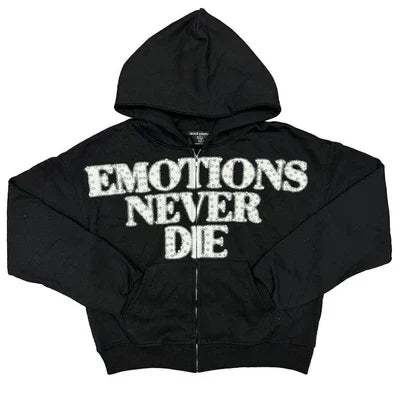 SP4874 Mixed Emotions Black 'End' Rhinestone Hoodie