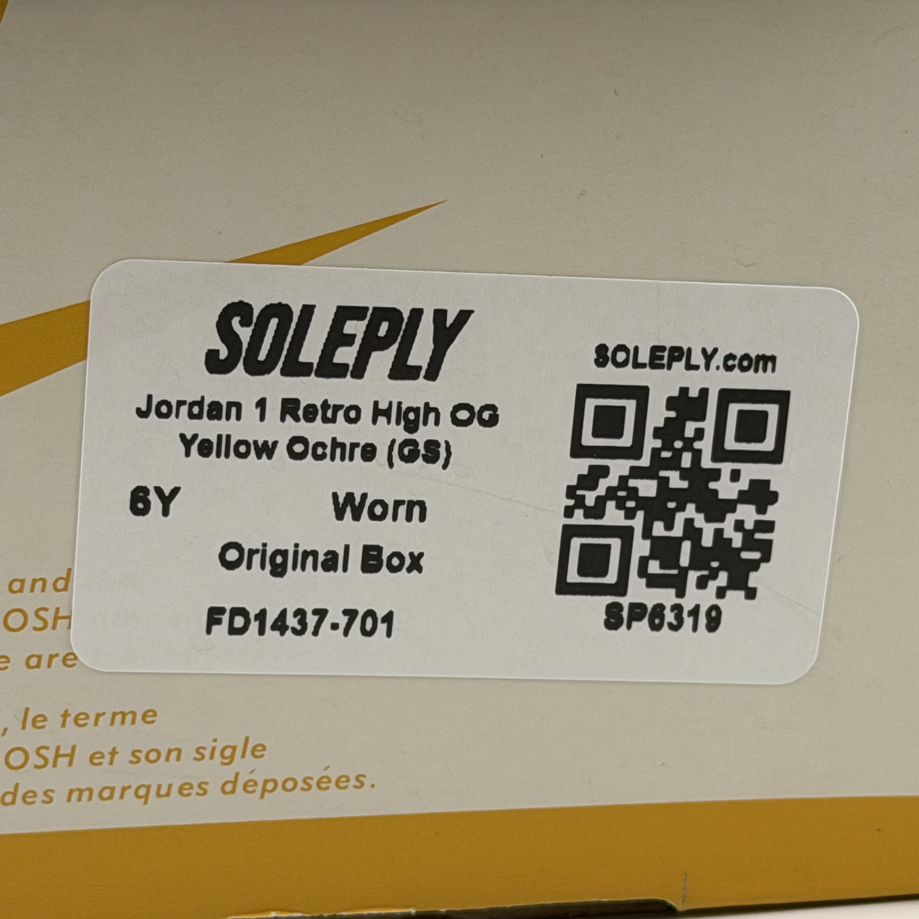 SP6319 Jordan 1 Retro High OG Yellow Ochre (GS)