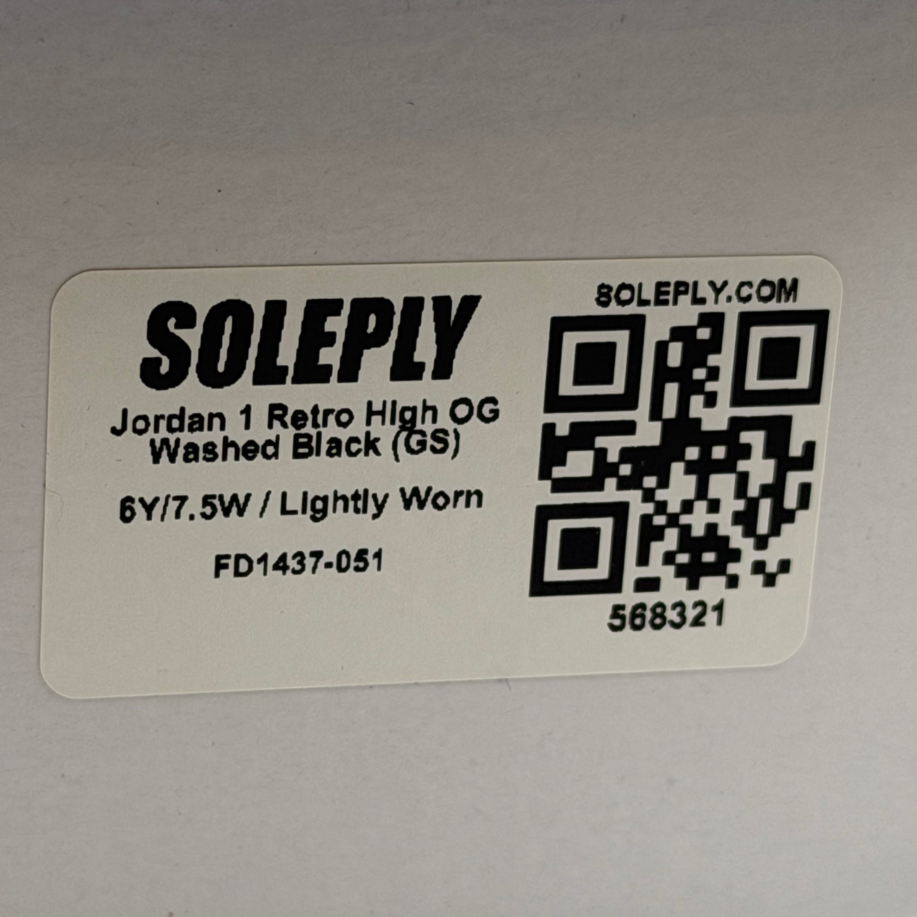 568321 Jordan 1 Retro High OG Washed Black (GS)