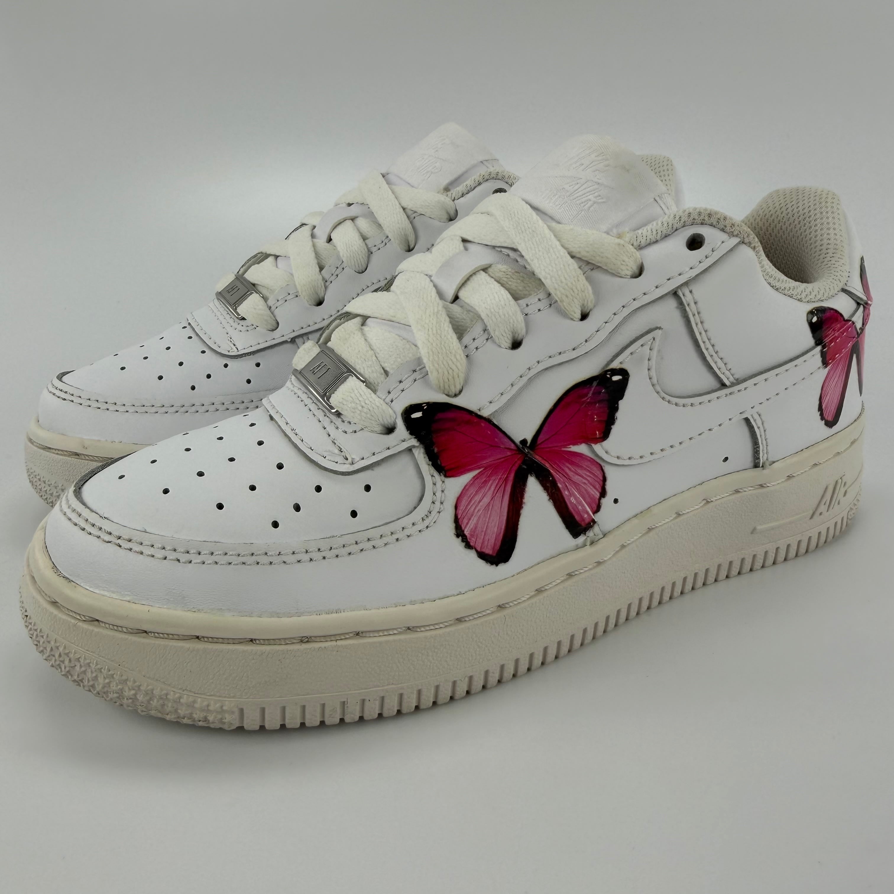 644685 Custom Nike Air Force 1 Low LE Triple White (GS) 'Butterfly'