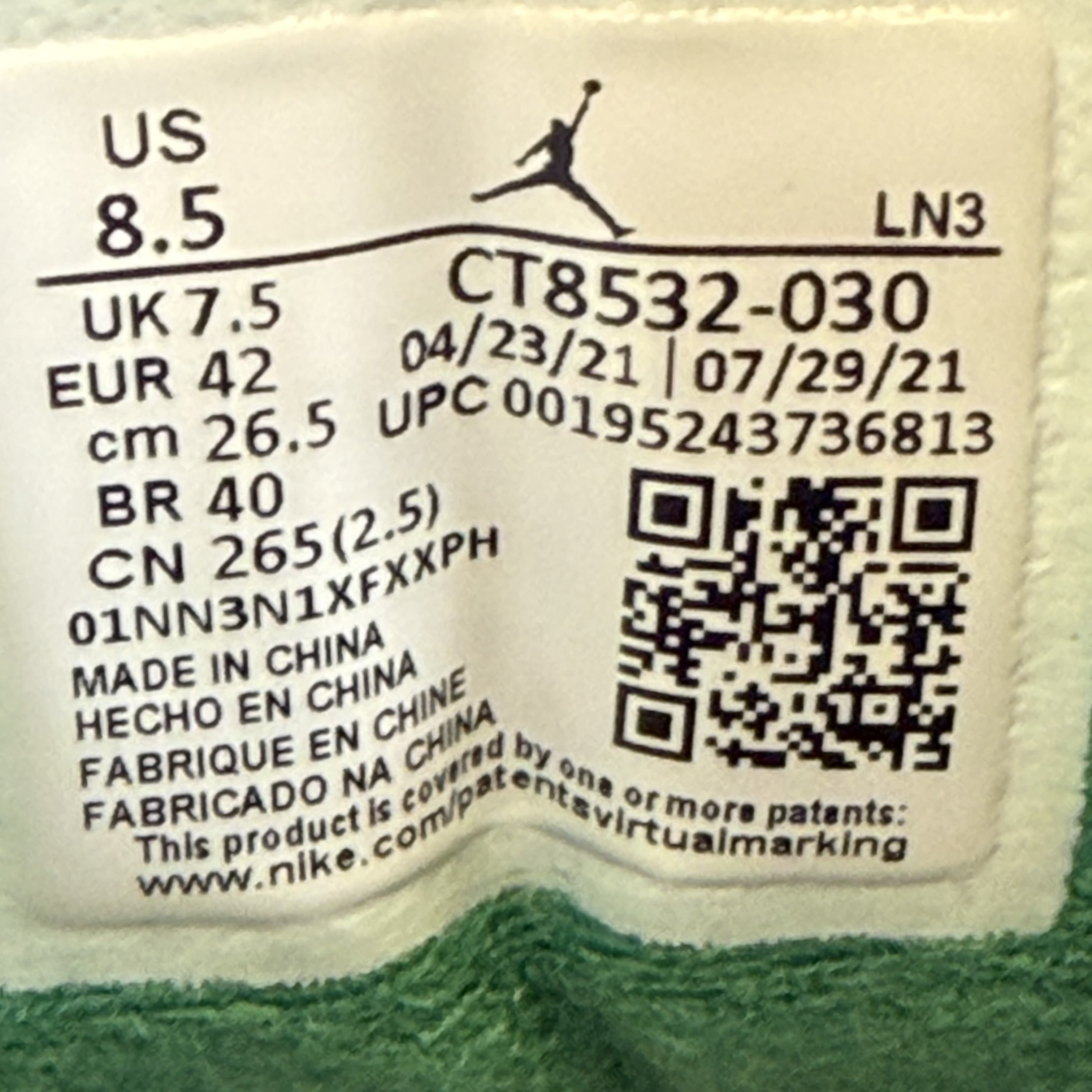 800163 Jordan 3 Retro Pine Green