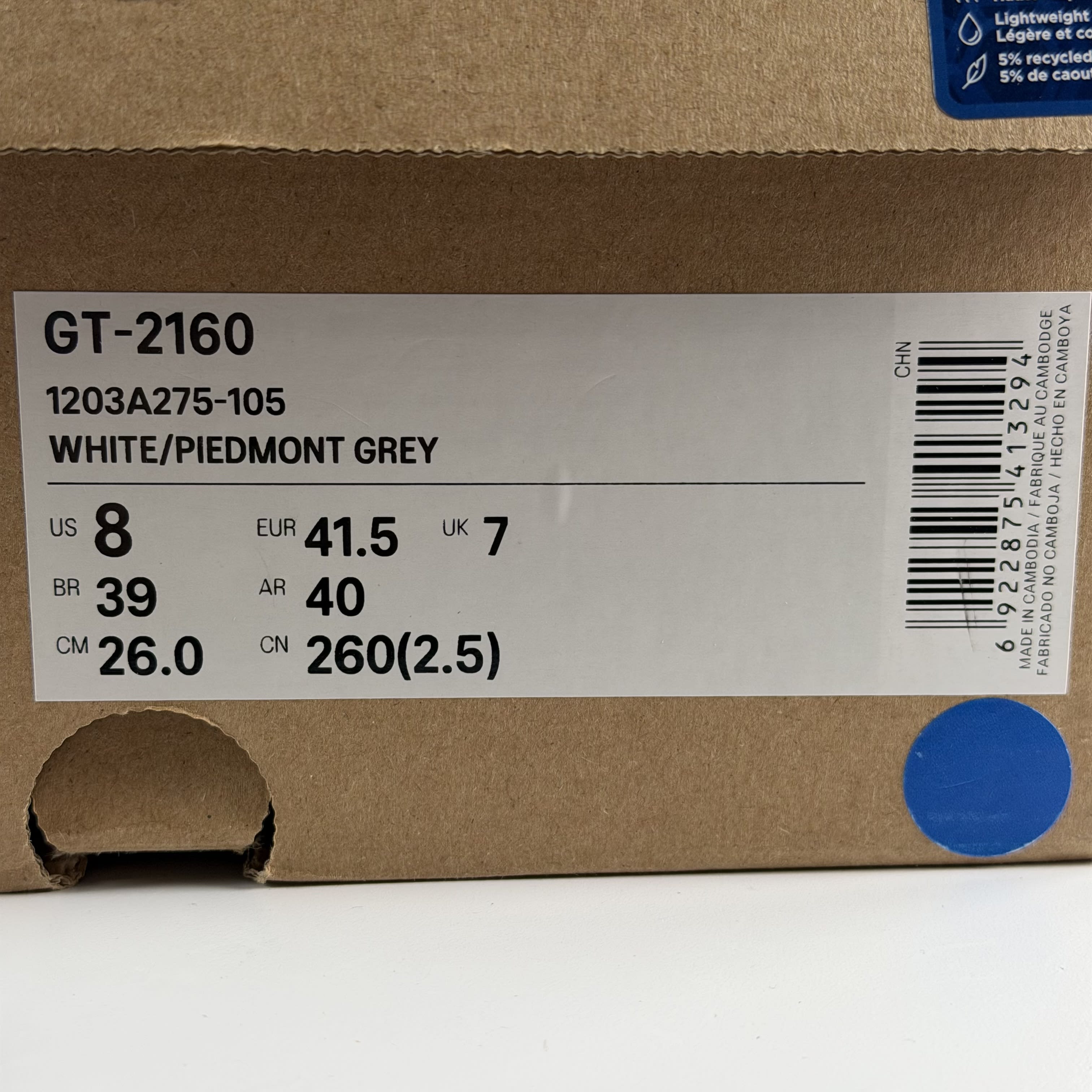 261253 ASICS GT-2160 Piedmont Grey Blue