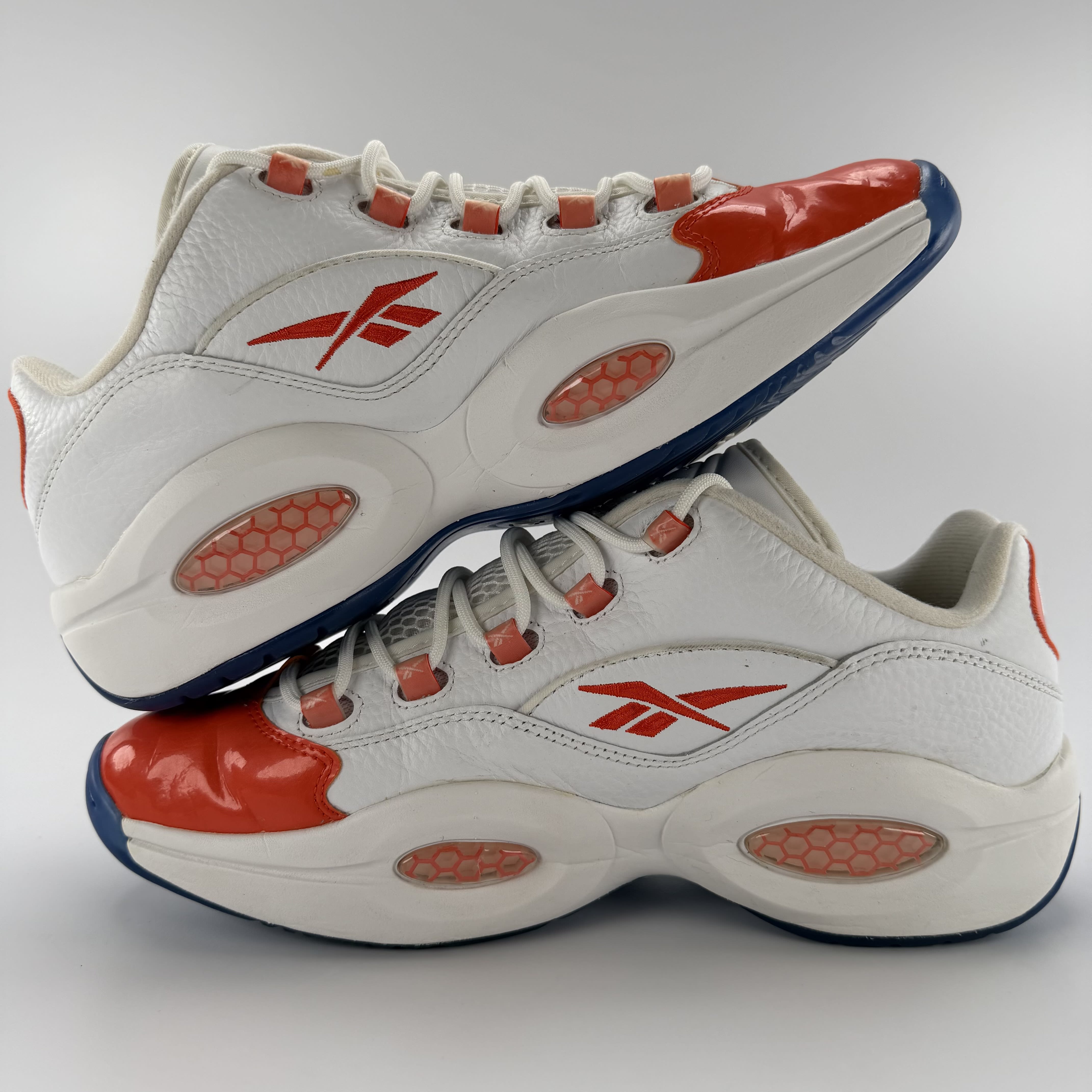 590668 Reebok Question Low Patent Toe Orange