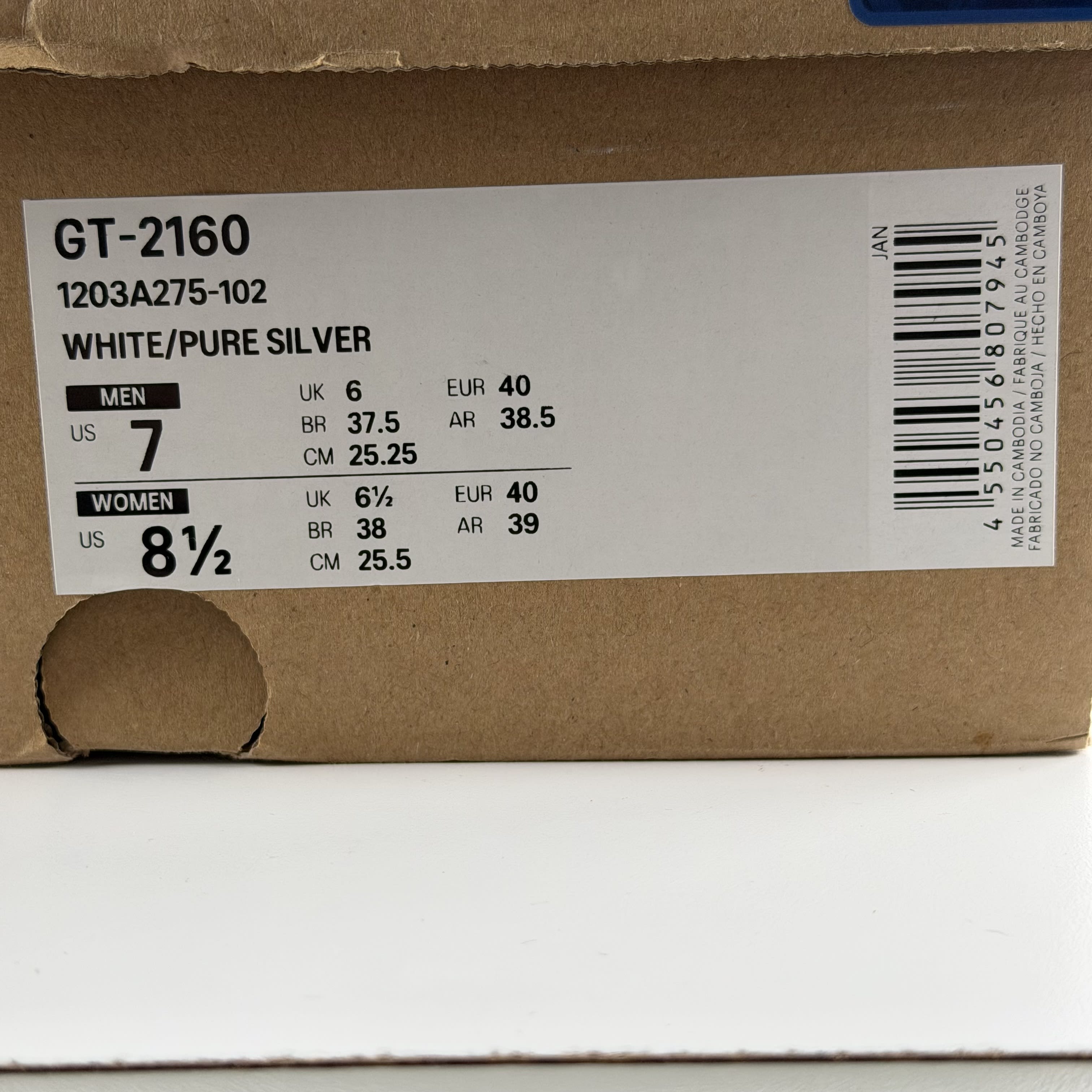 272436 ASICS GT-2160 White Pure Silver Gold