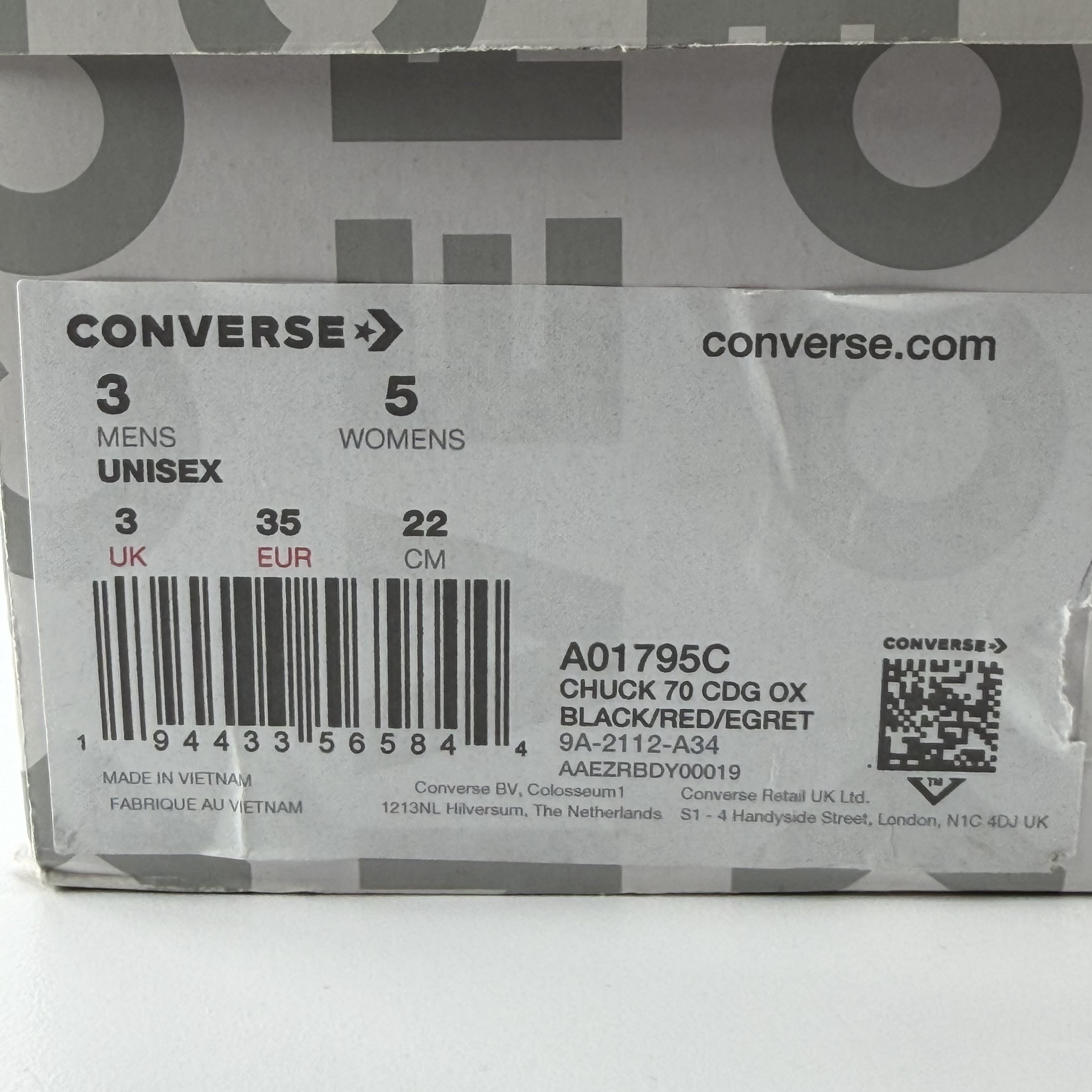 588834 Comme des Garcons PLAY Converse Chuck Taylor All Star 70 Ox Black Red Midsole