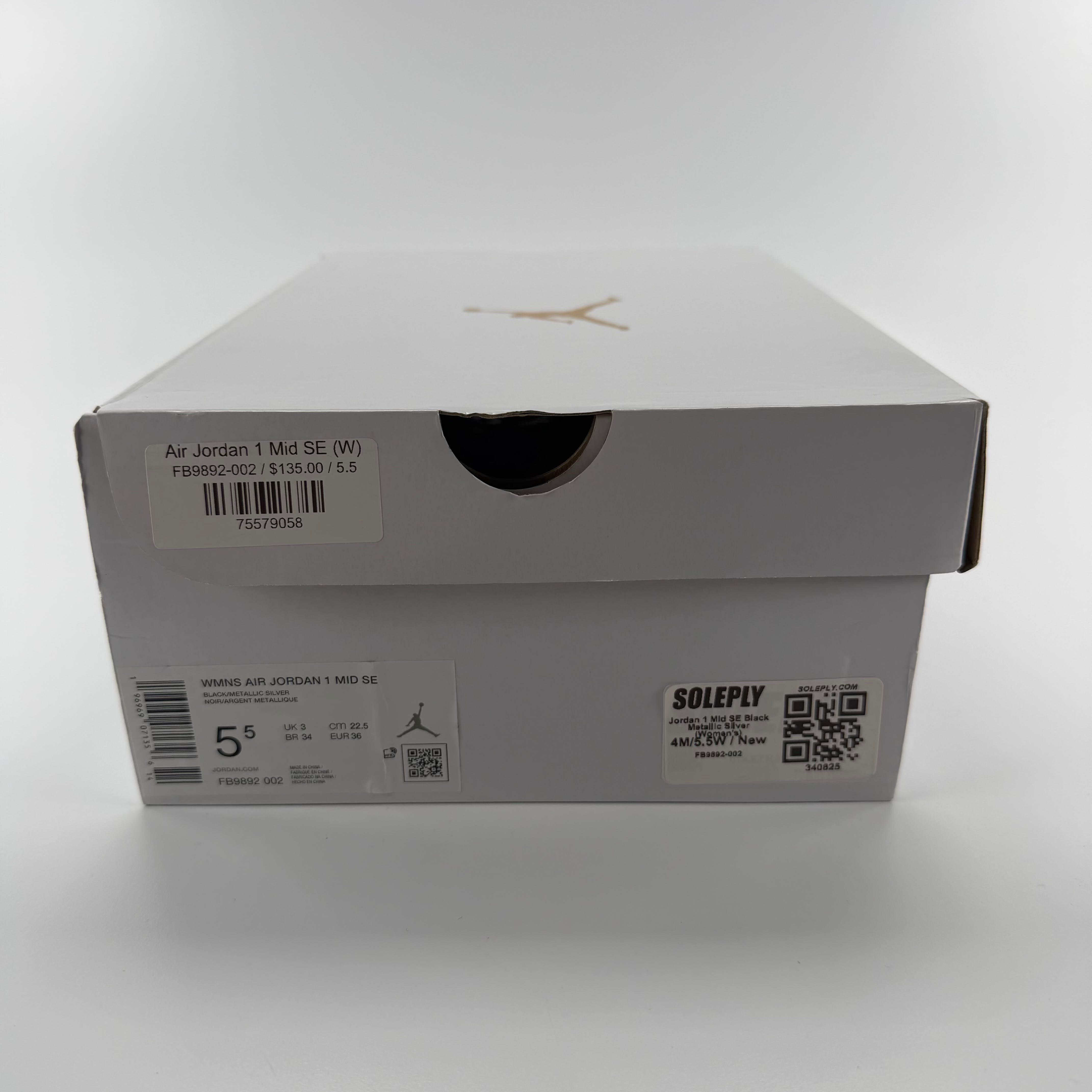 340825 Jordan 1 Mid SE Black Metallic Silver (Women's)