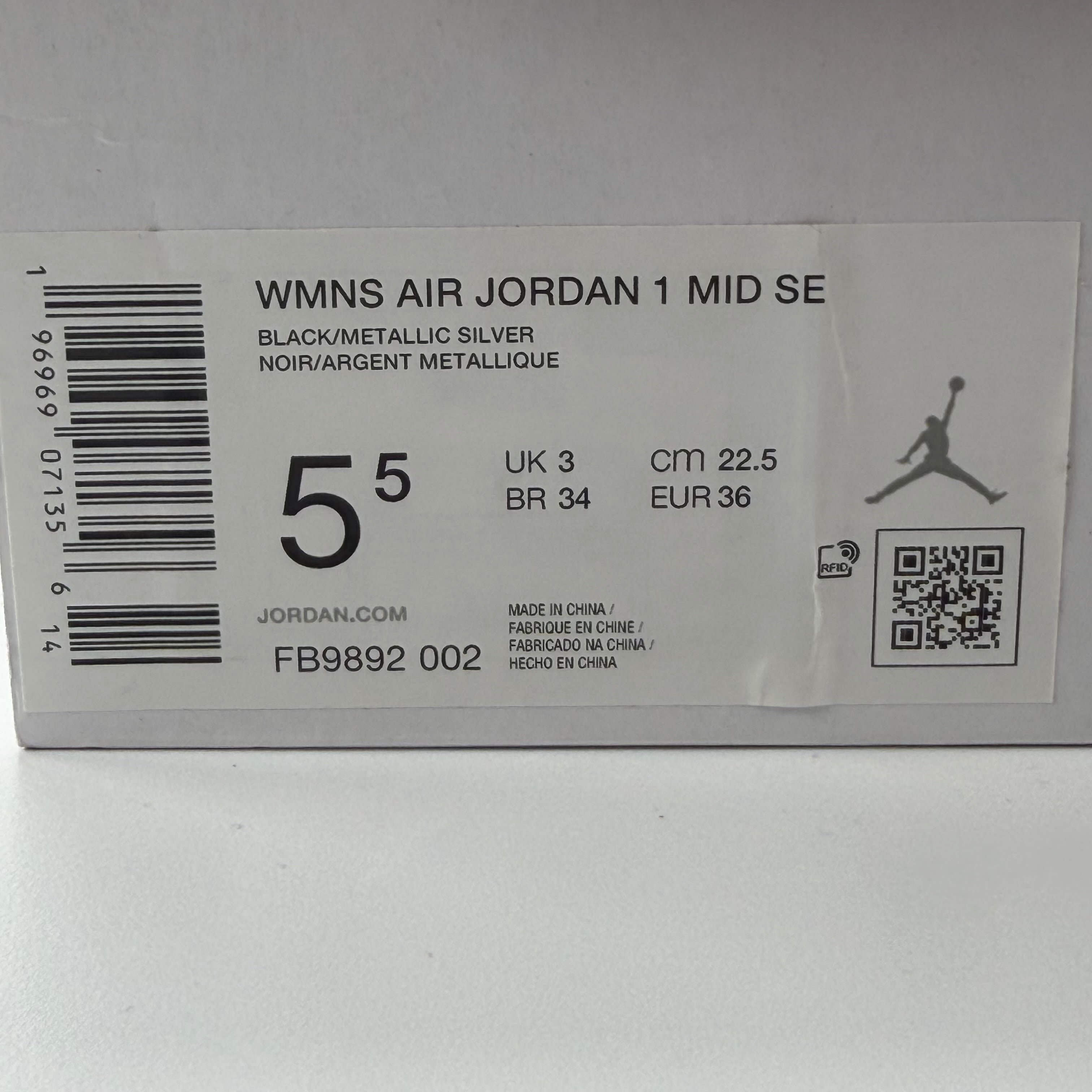340825 Jordan 1 Mid SE Black Metallic Silver (Women's)