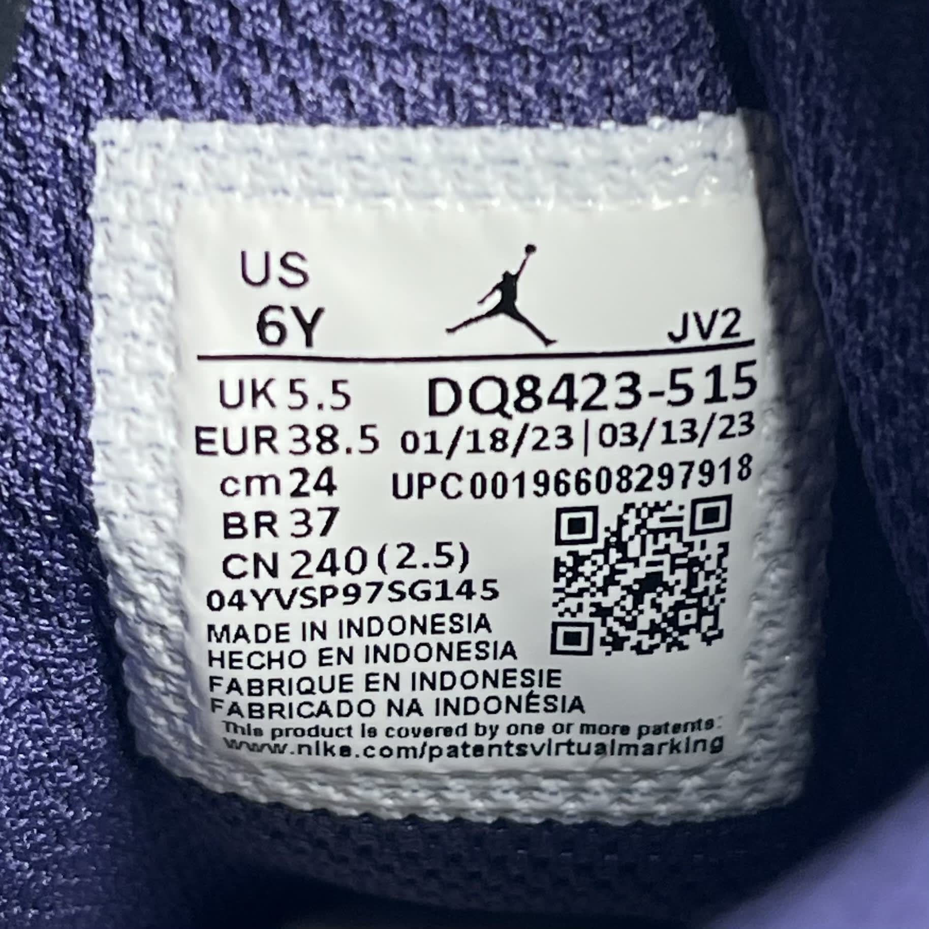 385386 Jordan 1 Mid White Sky J Purple (GS)
