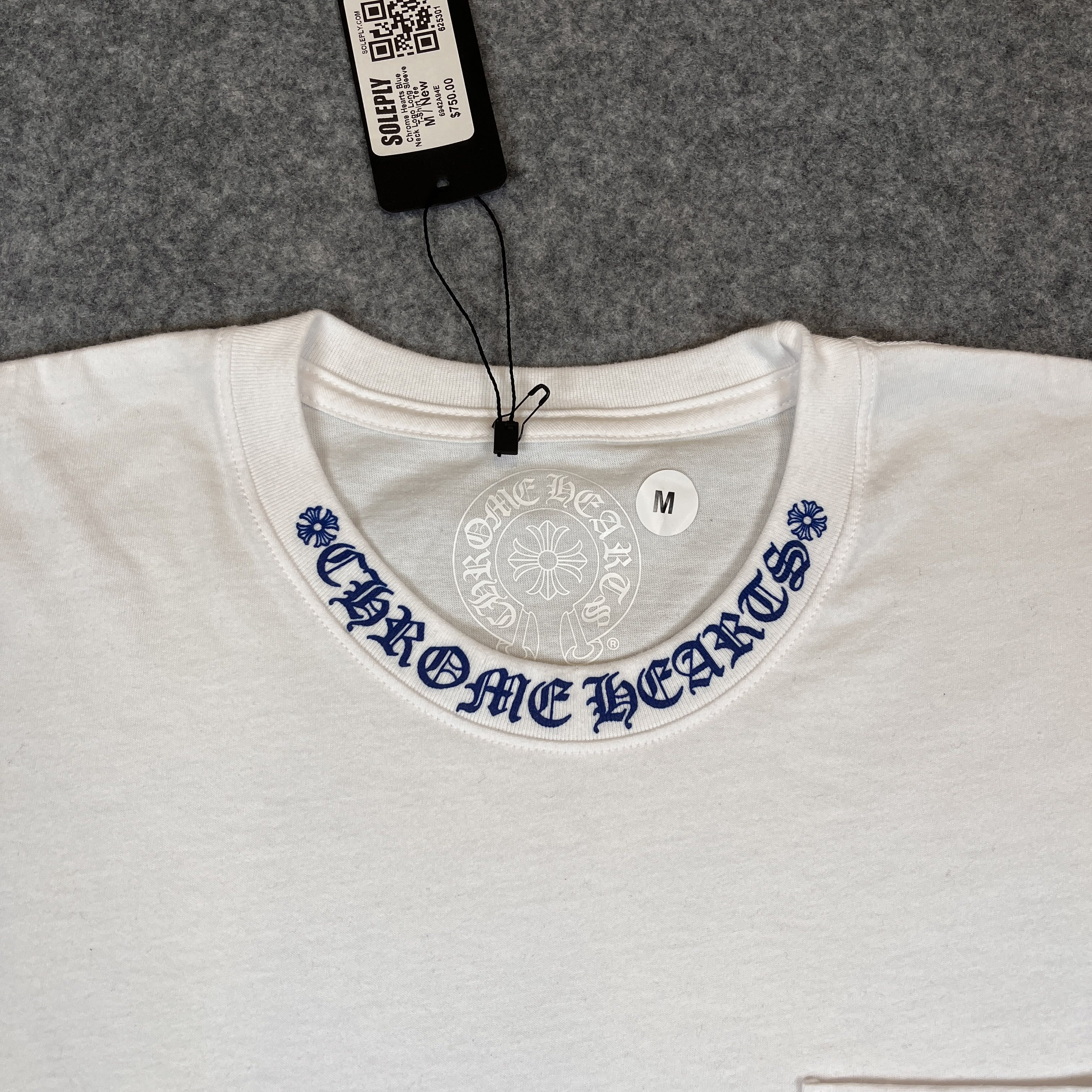 625301 Chrome Hearts Blue Neck Logo Long Sleeve T-Shirt Tee