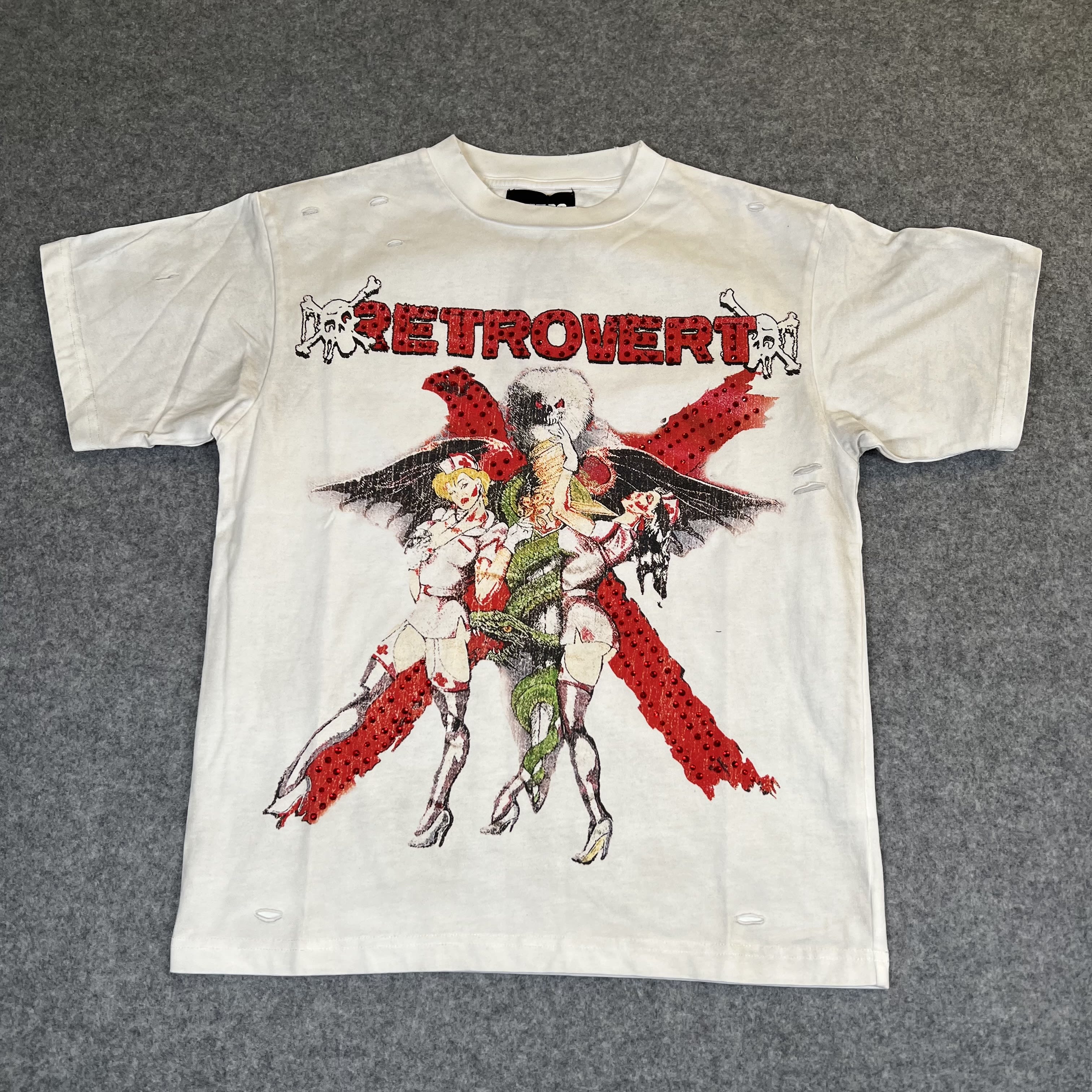 SP7663 RetroVert Rhinestone Nurse T-Shirt White/Red