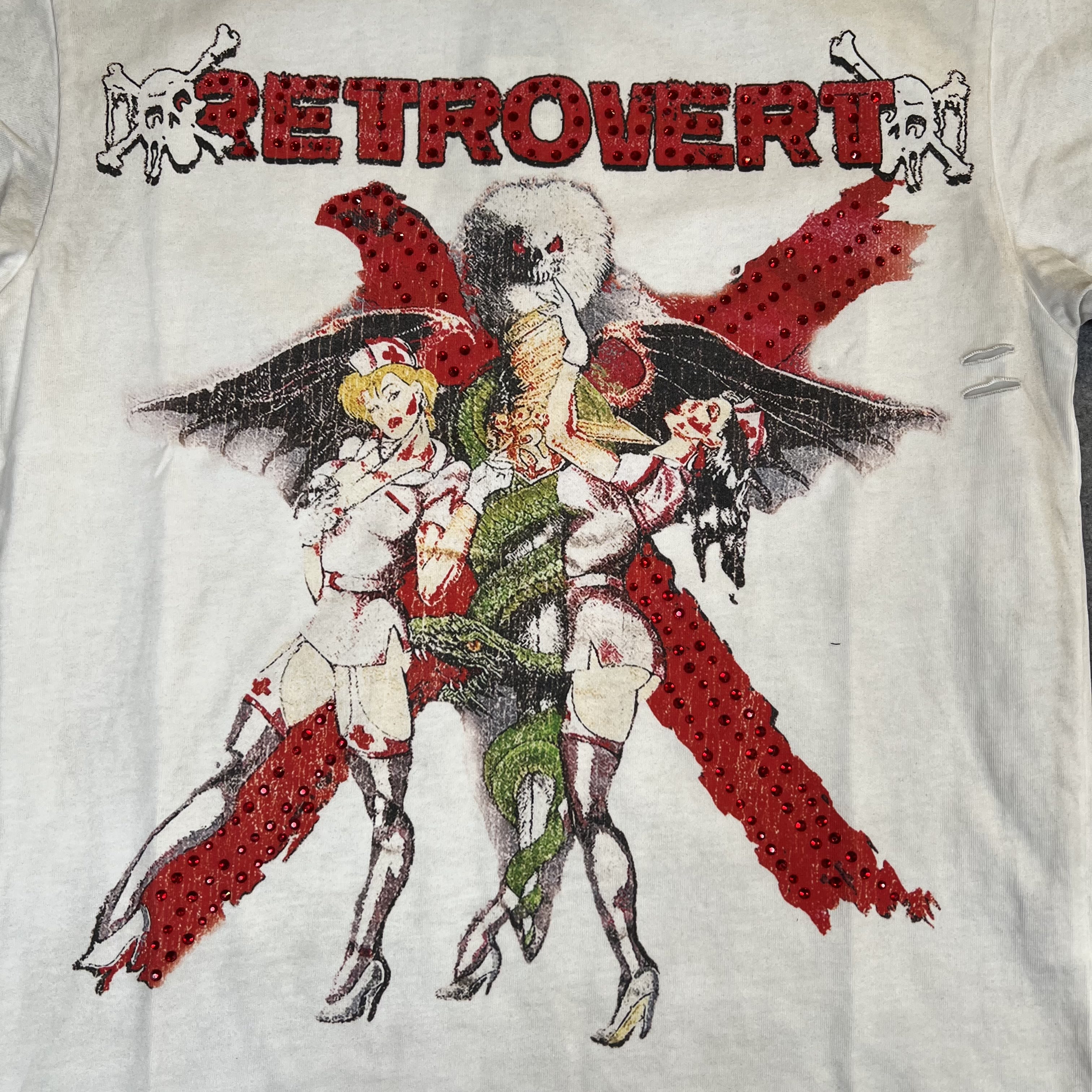 SP7663 RetroVert Rhinestone Nurse T-Shirt White/Red