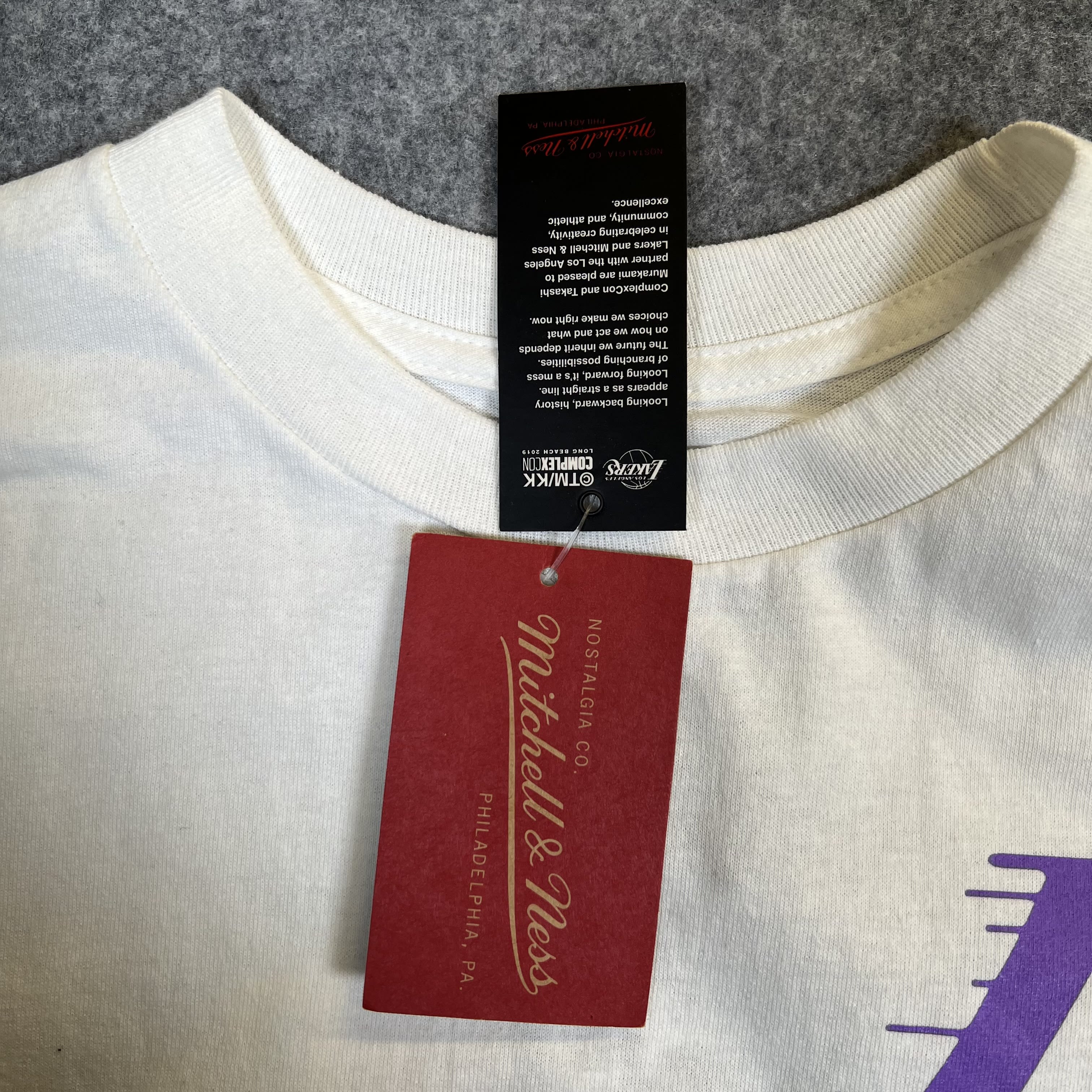 278968 Takashi Murakami ComplexCon x LA Lakers M&N Triangle L/S Tee White