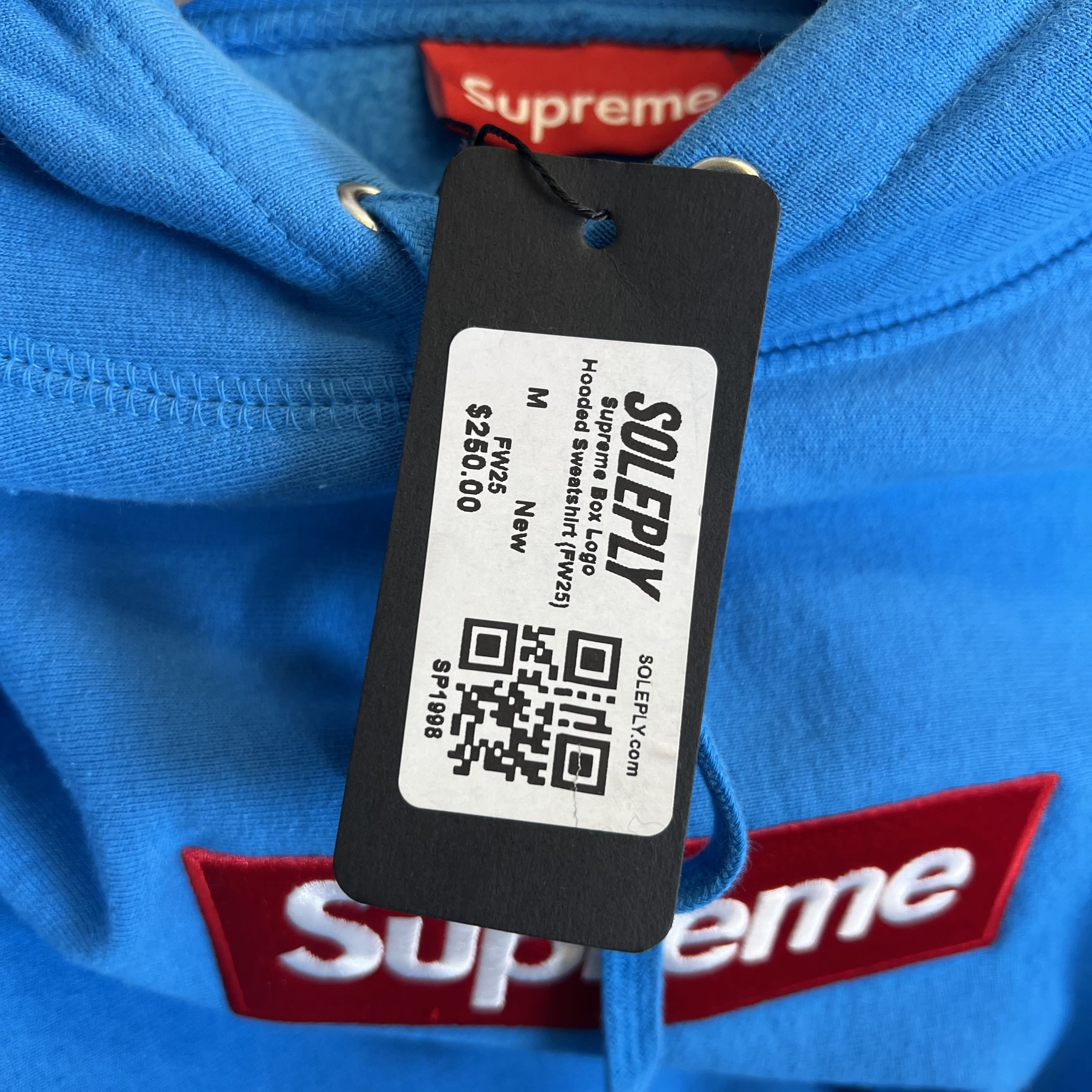SP1998 Supreme Box Logo Hooded Sweatshirt (FW25) Cyan