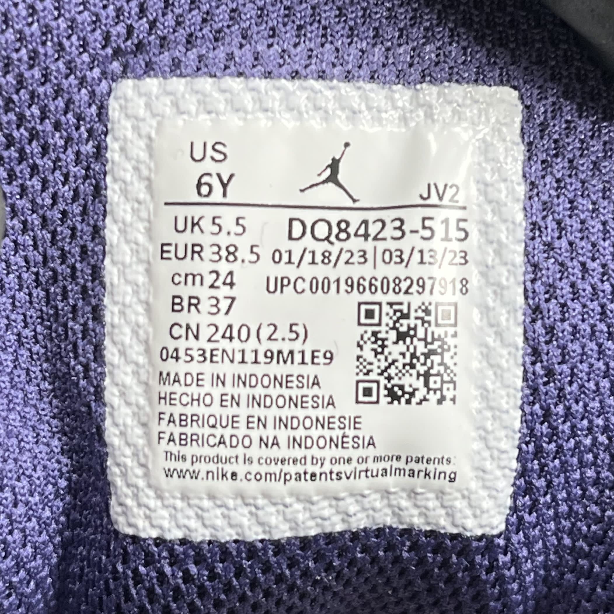 274530 Jordan 1 Mid White Sky J Purple (GS)