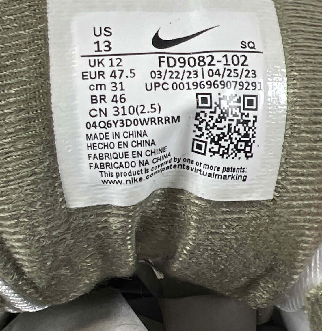 SP7842 Nike Air Max 1 White Black Medium Olive