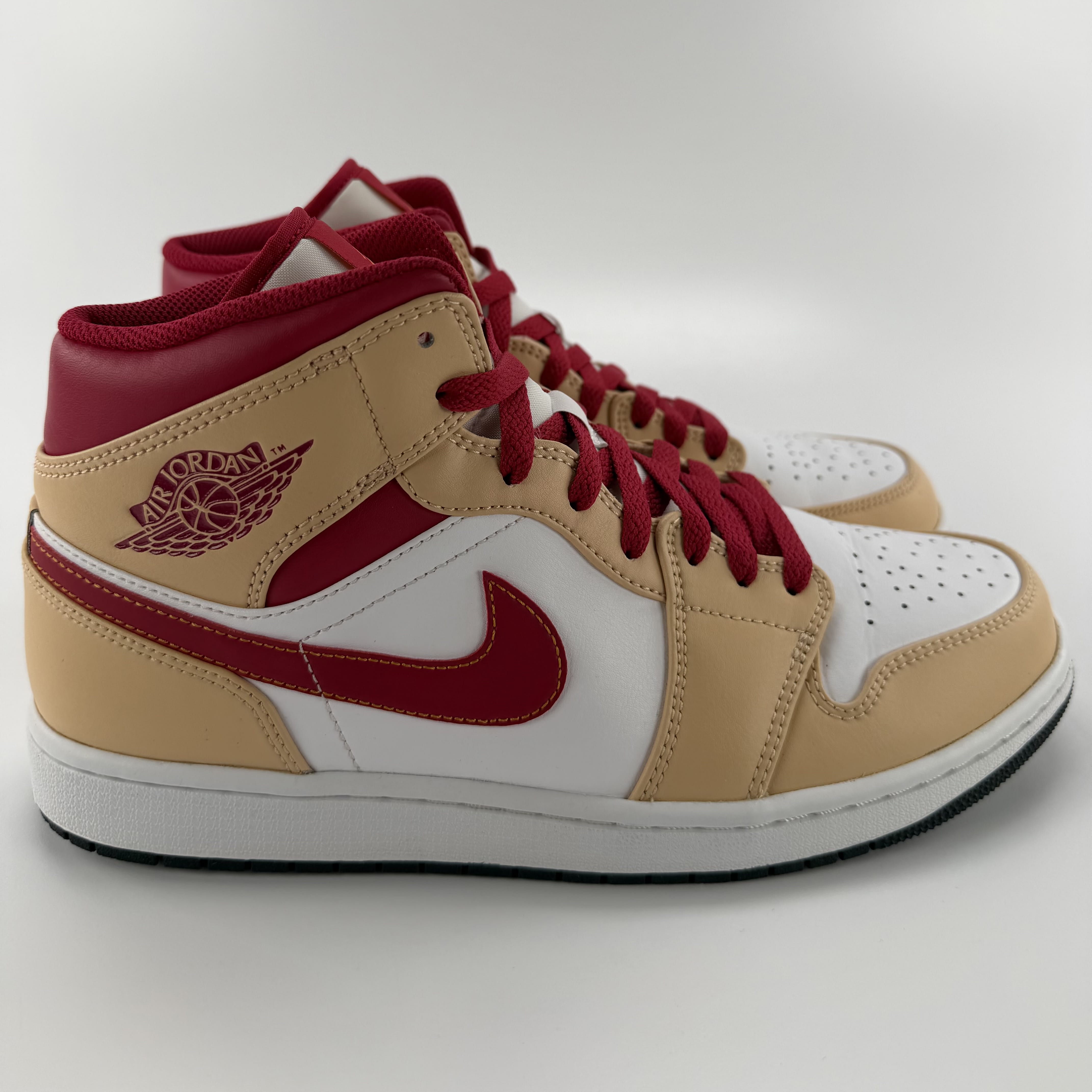 519731 Jordan 1 Mid Light Curry Cardinal