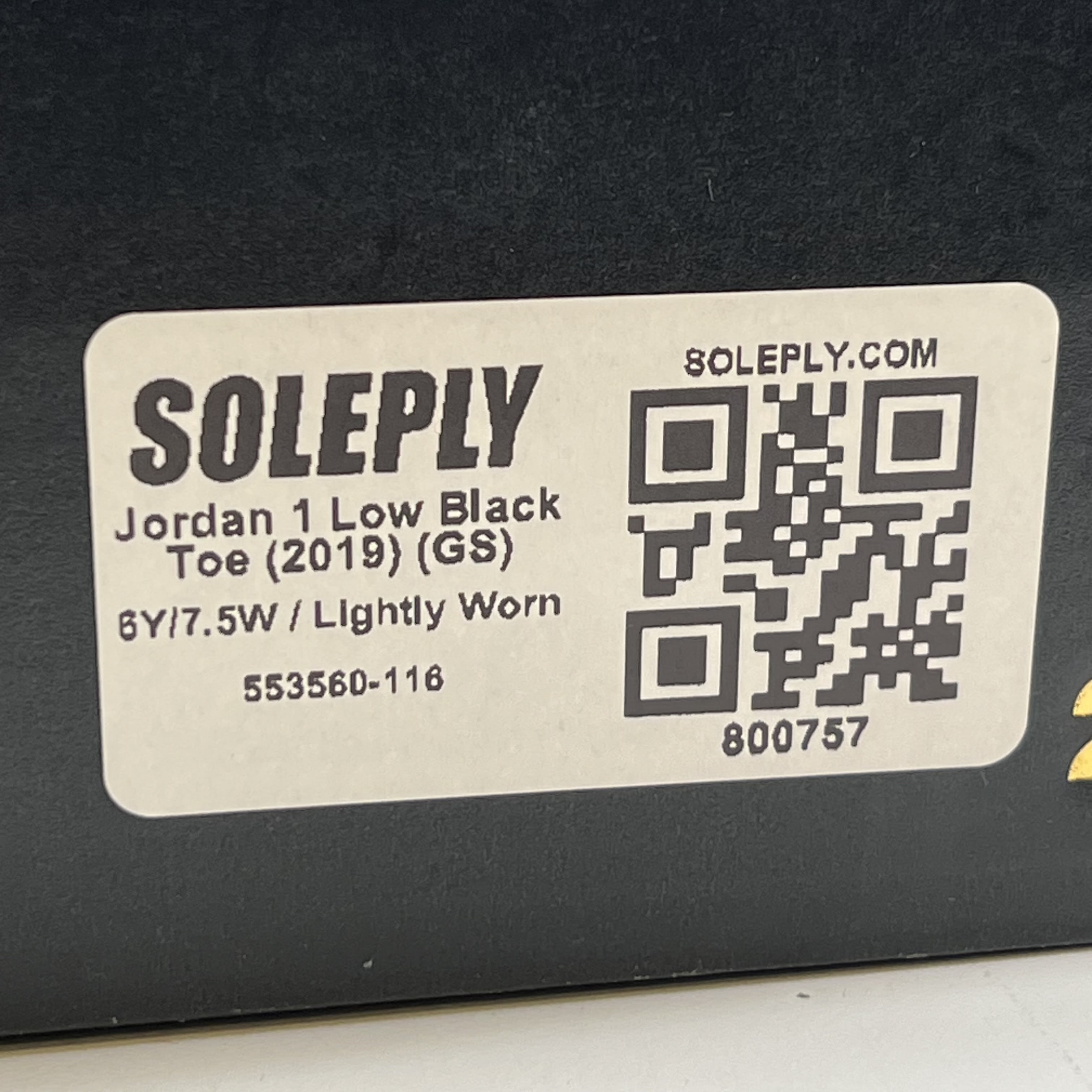 800757 Jordan 1 Low Black Toe (2019) (GS)