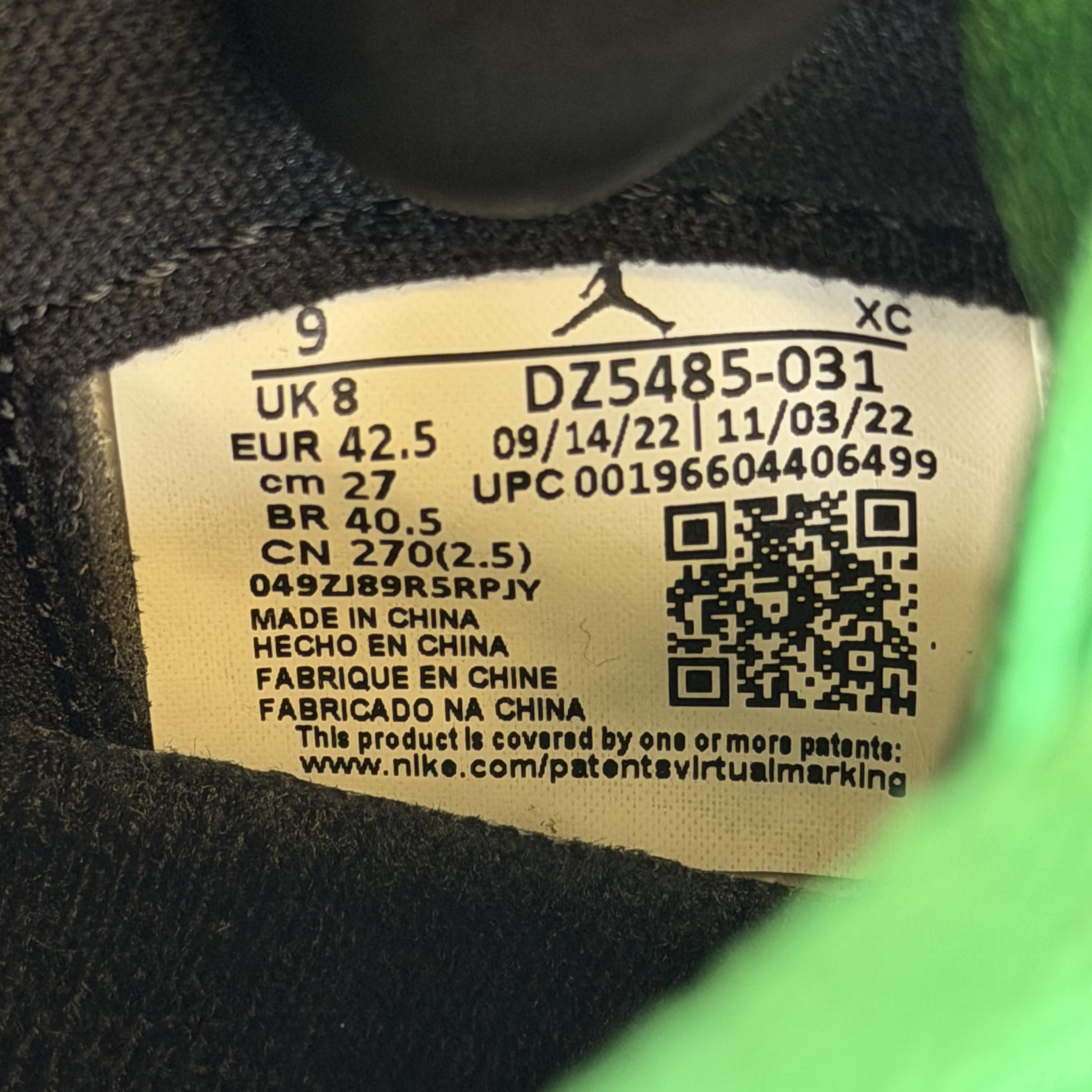 SP6261 Jordan 1 Retro High OG Lucky Green