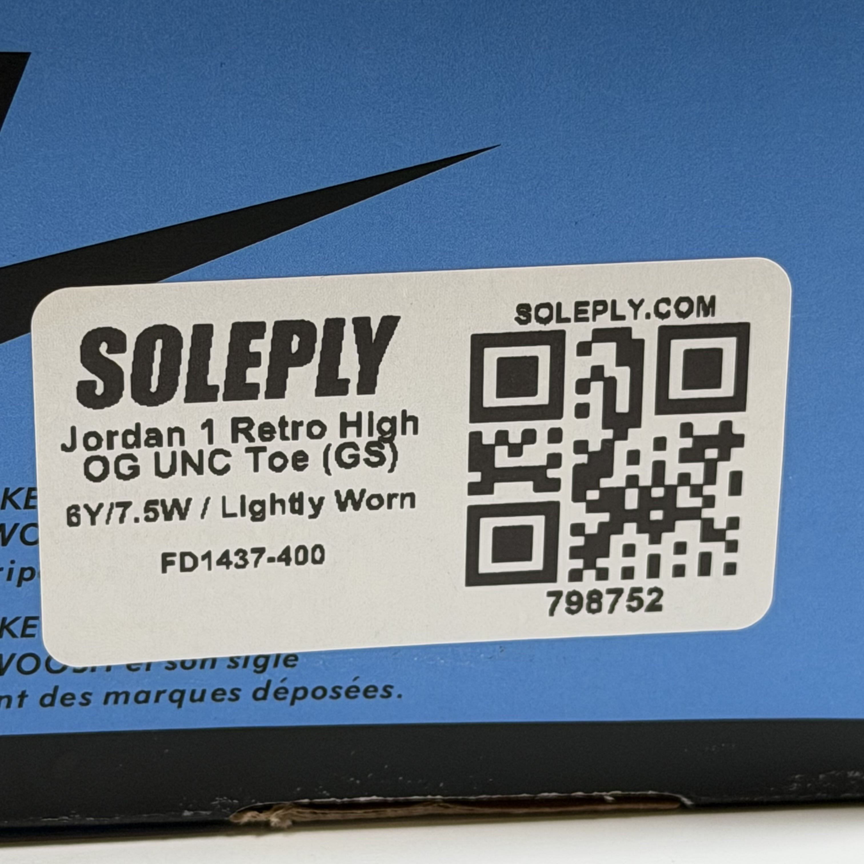 798752 Jordan 1 Retro High OG UNC Toe (GS)
