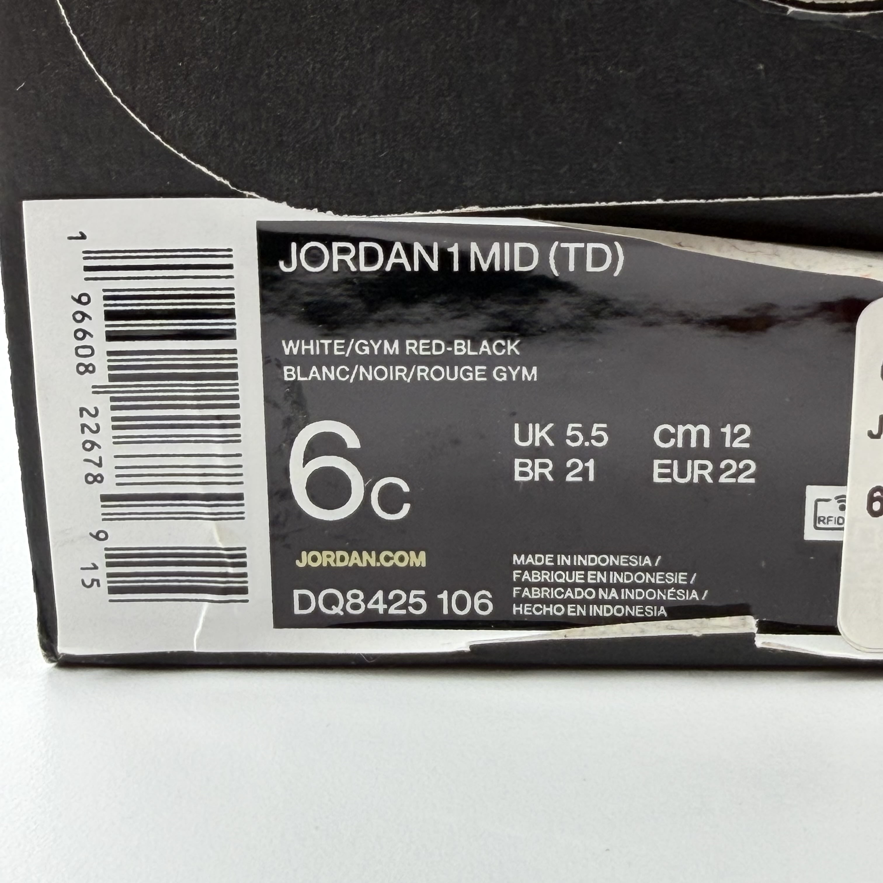 340857 Jordan 1 Mid White Gym Red (TD)