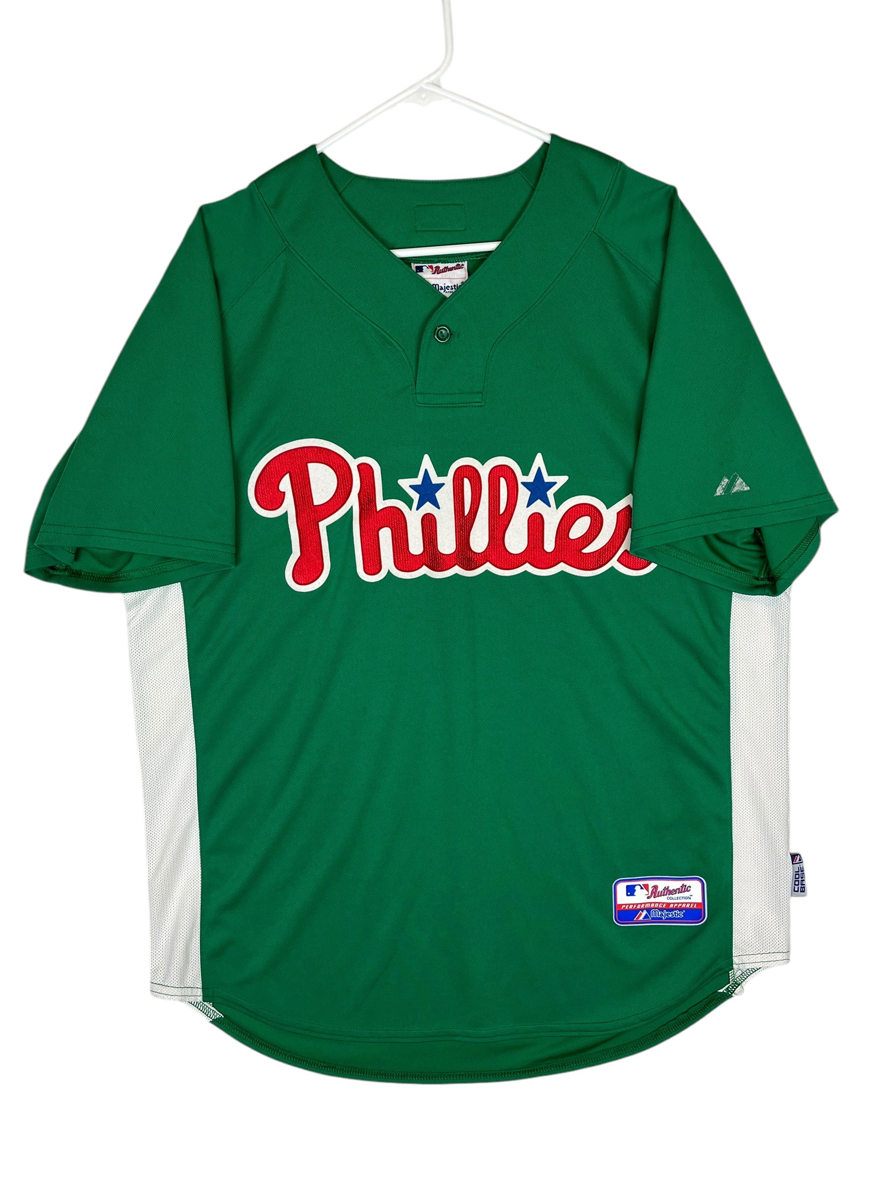 435602 (modern) Philadelphia Phillies St. Patrick's Day Green Practice Jersey
