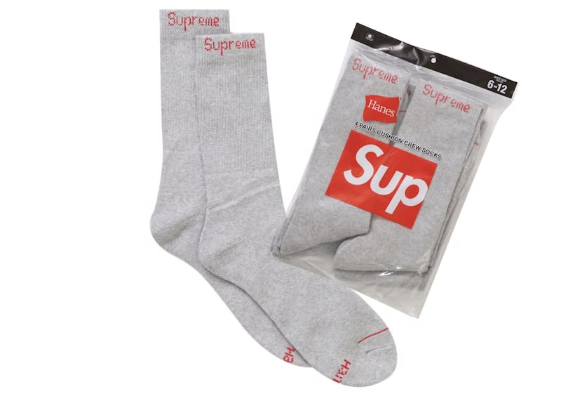SP3313 Supreme Hanes Crew Socks (4 Pack) Heather Grey