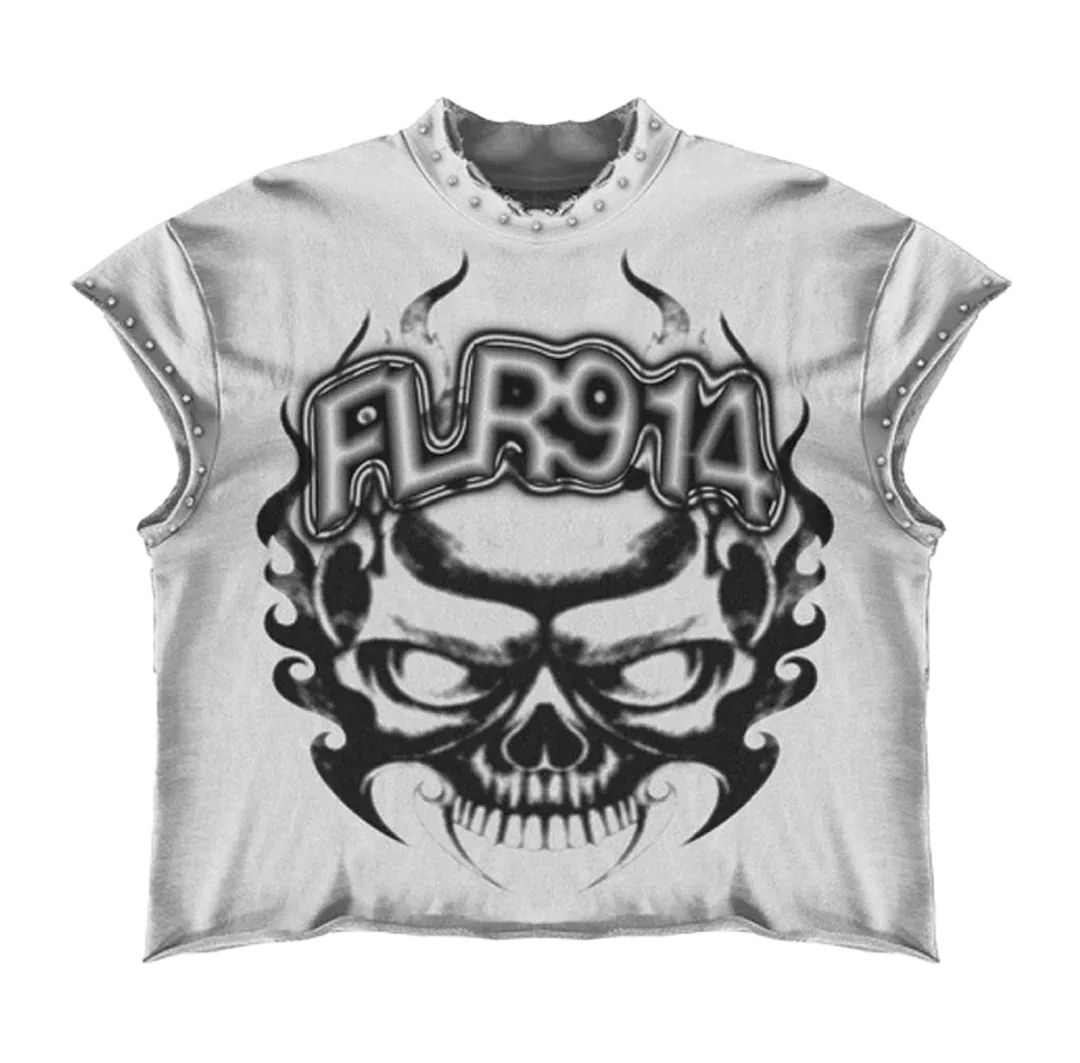 SP6281 Floor 914 Skull Inferno Cut Off Tee (White)