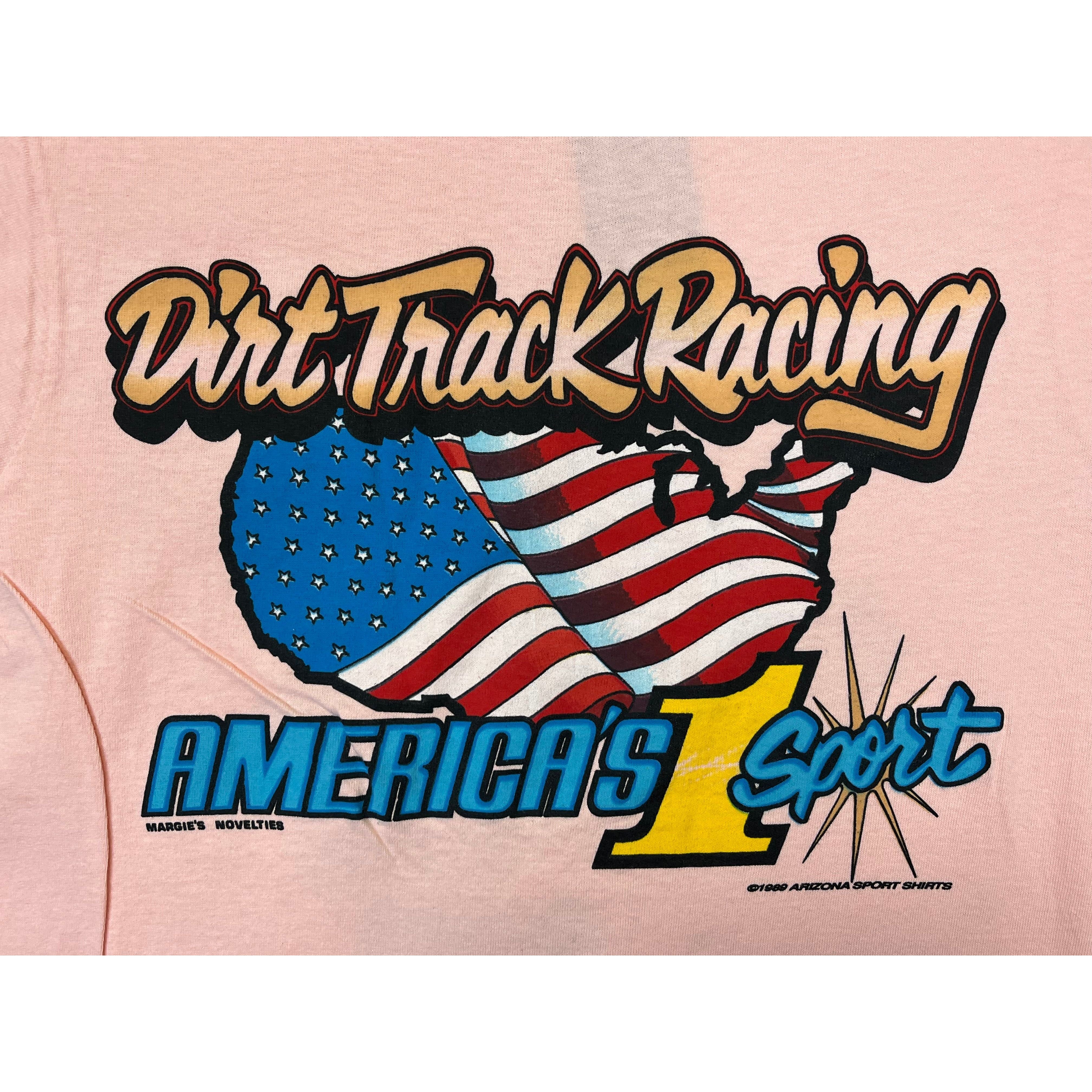 269053 (1990) Shit Happens, Sprint Car Racing Double Sided Peach T-Shirt L