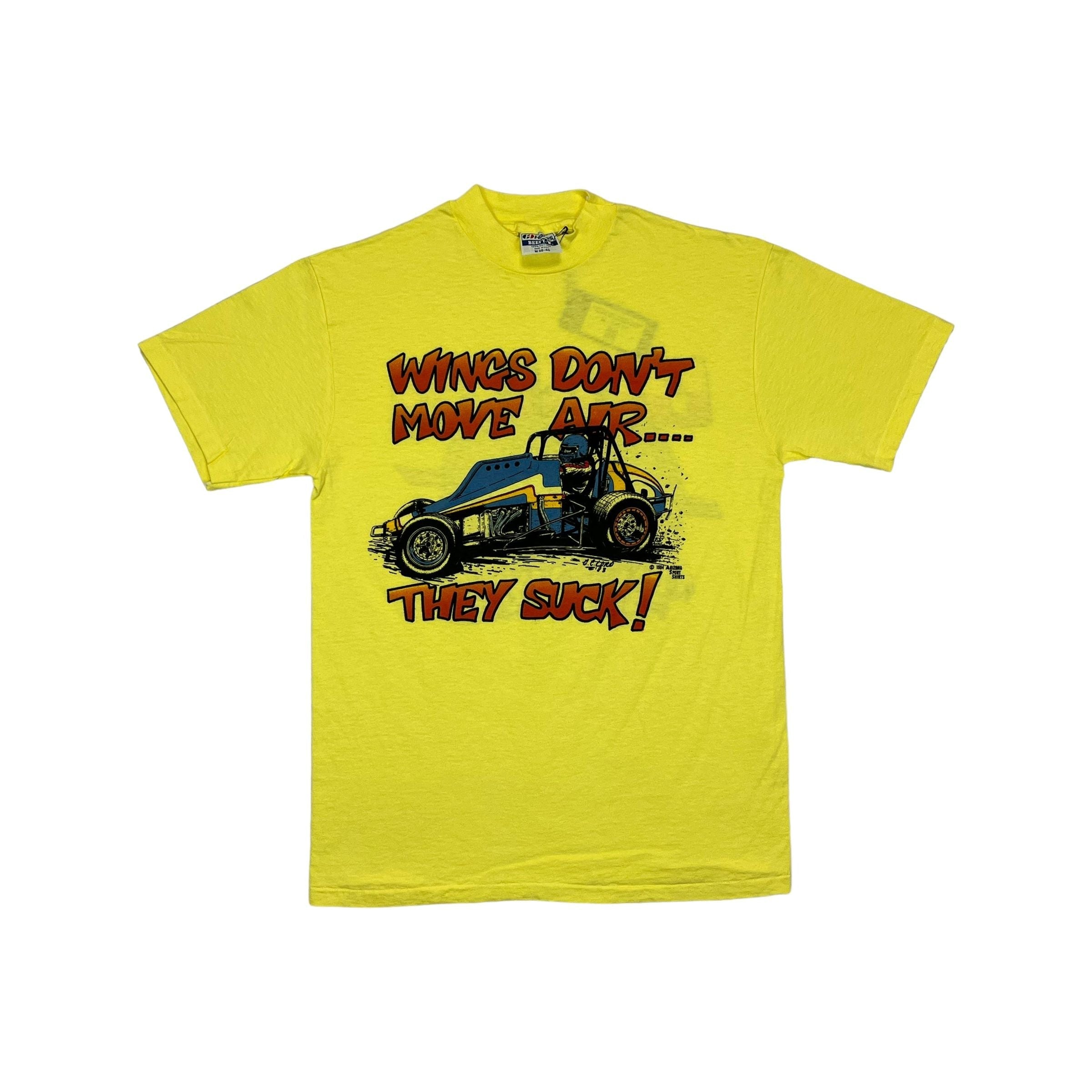268886 (1984) Wings Don't Move Air, They Suck Sprint Car Racing Yellow T-Shirt m