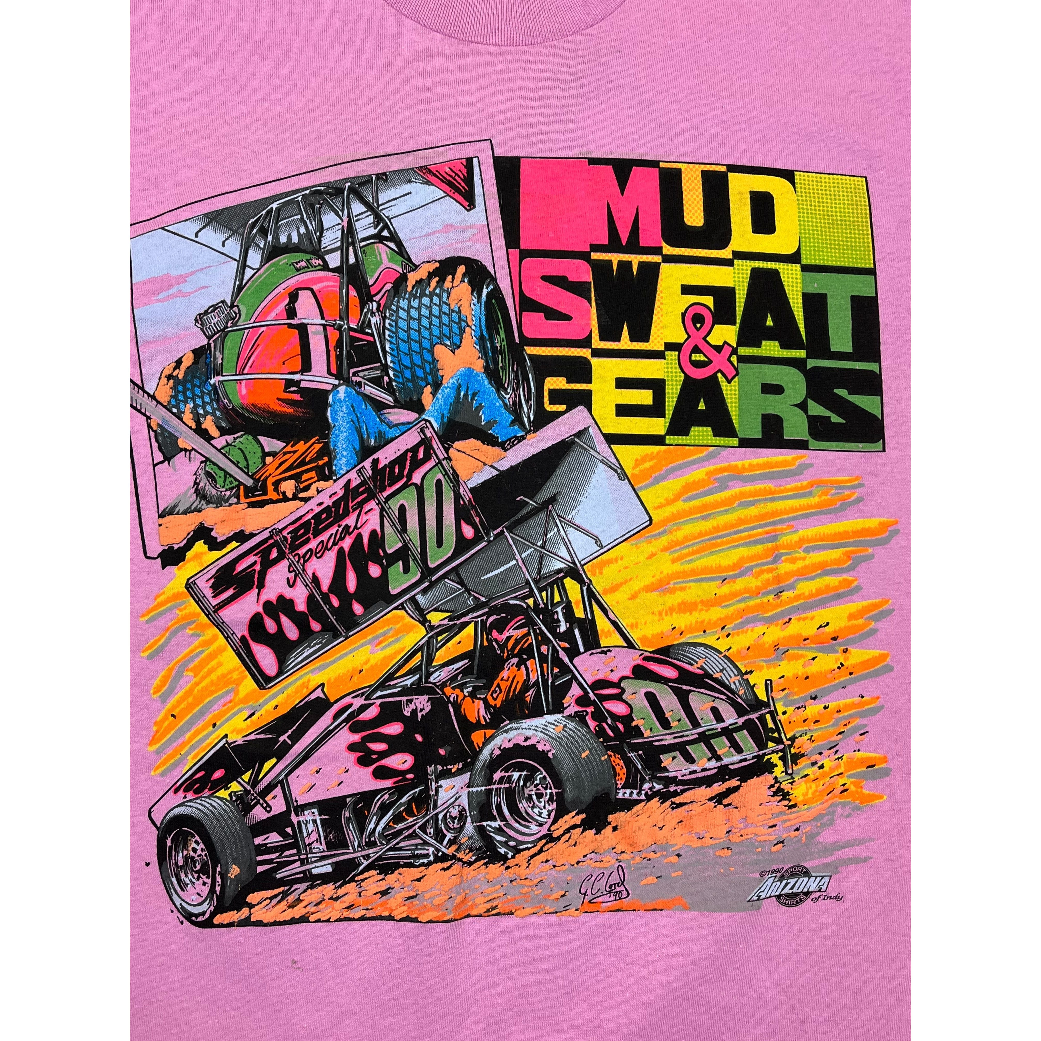 268982 (1990) Mud, Sweat, & Gears Sprint Car Dirt Racing Purple T-Shirt
