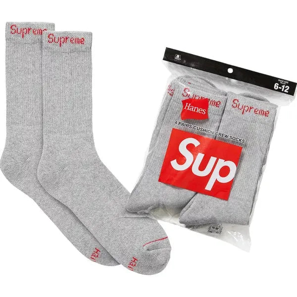 Supreme x Hanes Crew Socks (4 Pack) 'Heather Grey'