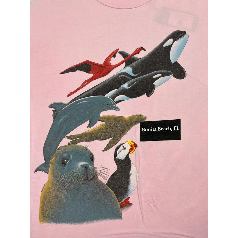 (90s) Wildlife Sea World / Bonita Beach Flordia Pink T-Shirt