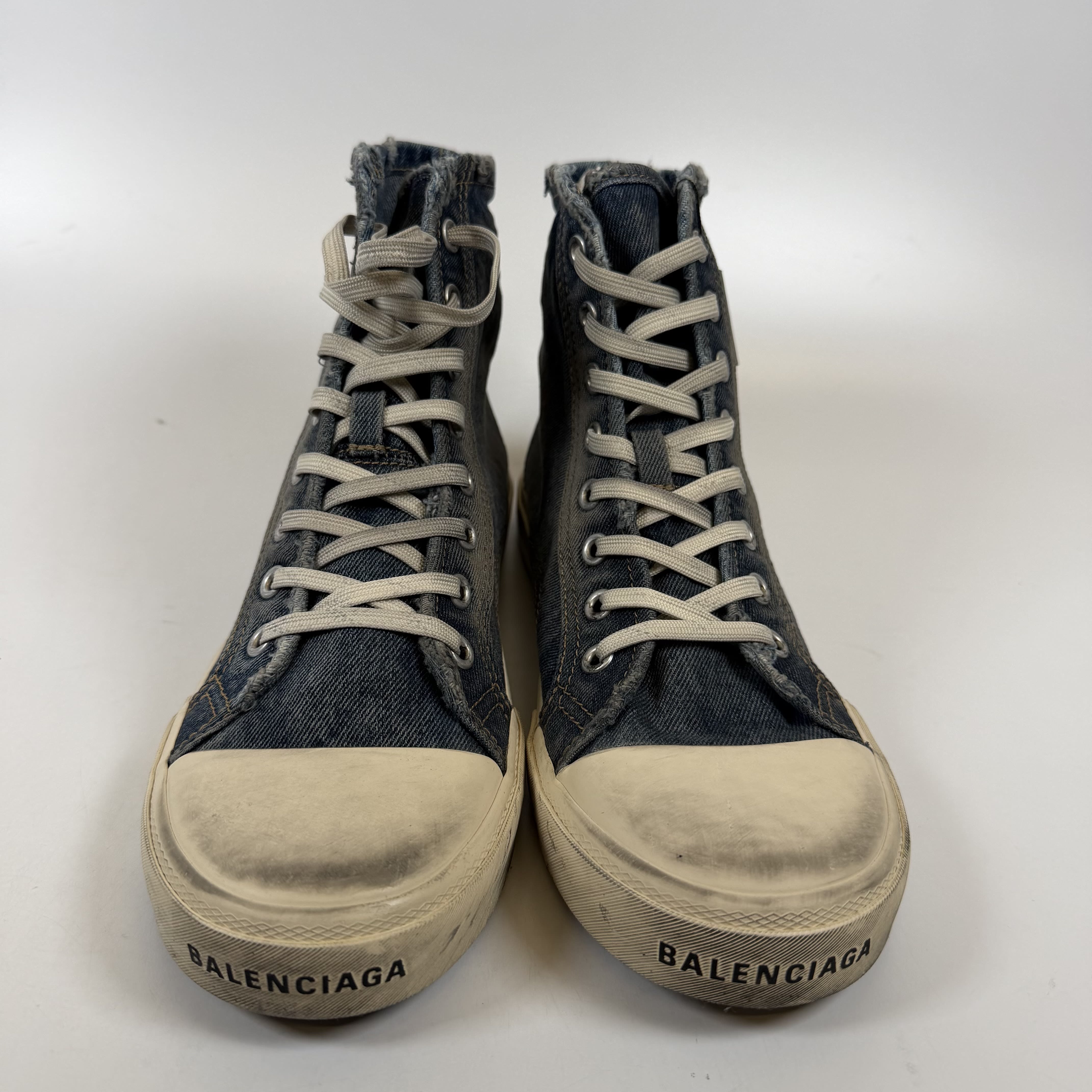[SP15831] Balenciaga Paris High Top Blue Destroyed Denim