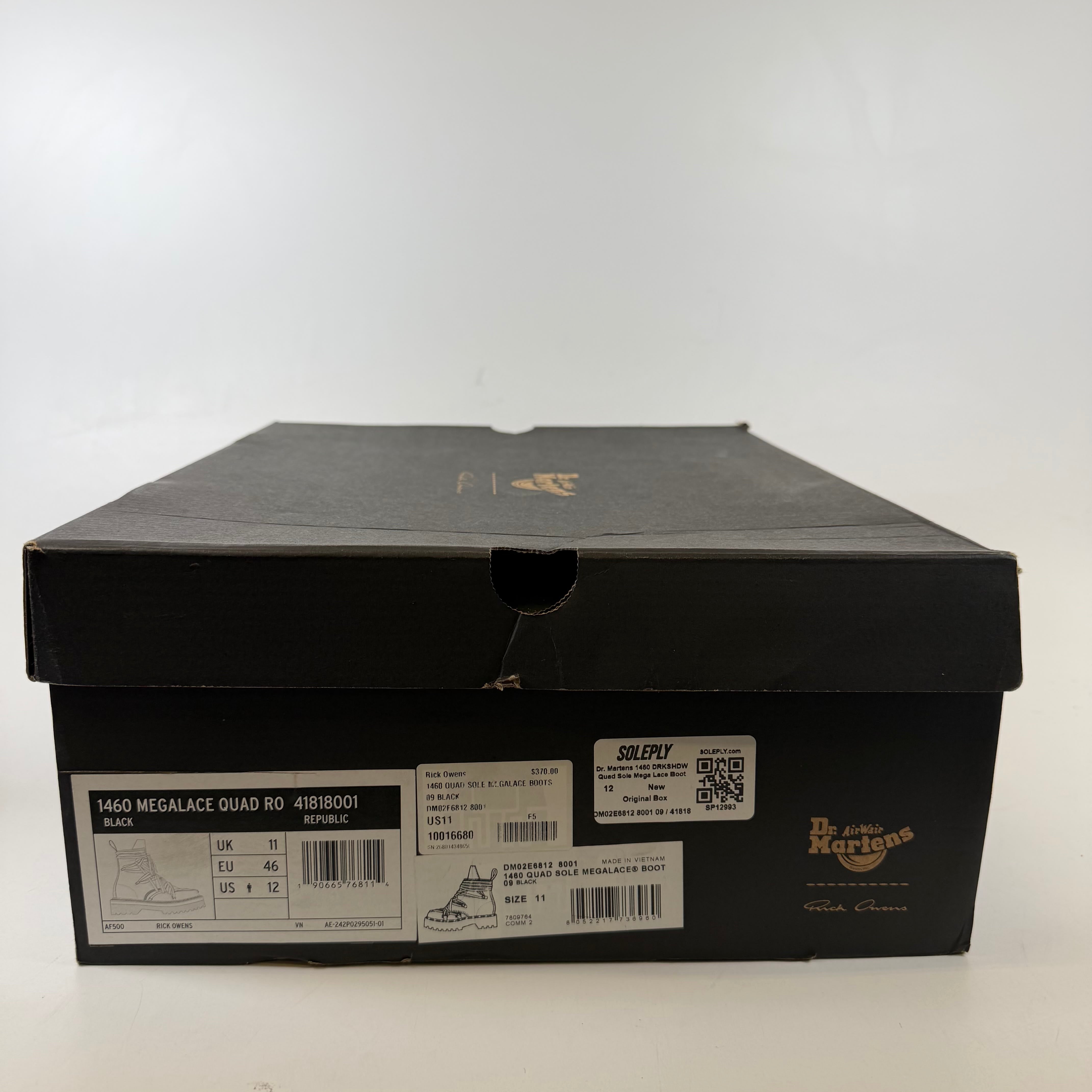 [SP12993] Dr. Martens 1460 DRKSHDW Quad Sole Mega Lace Boot Rick Owens Black