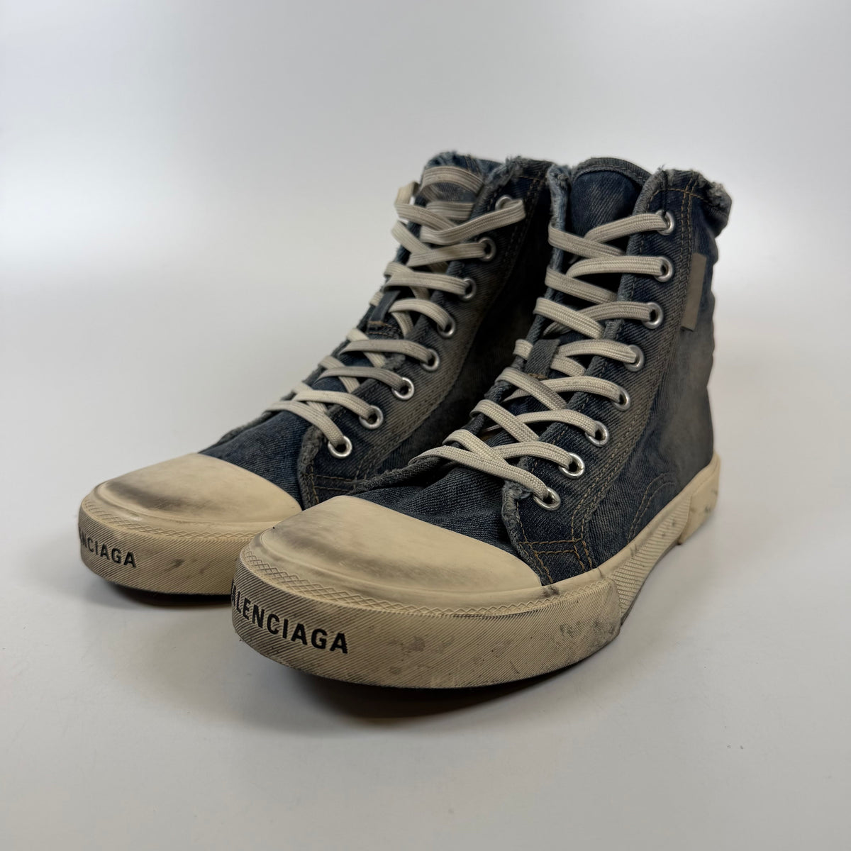 [SP15831] Balenciaga Paris High Top Blue Destroyed Denim